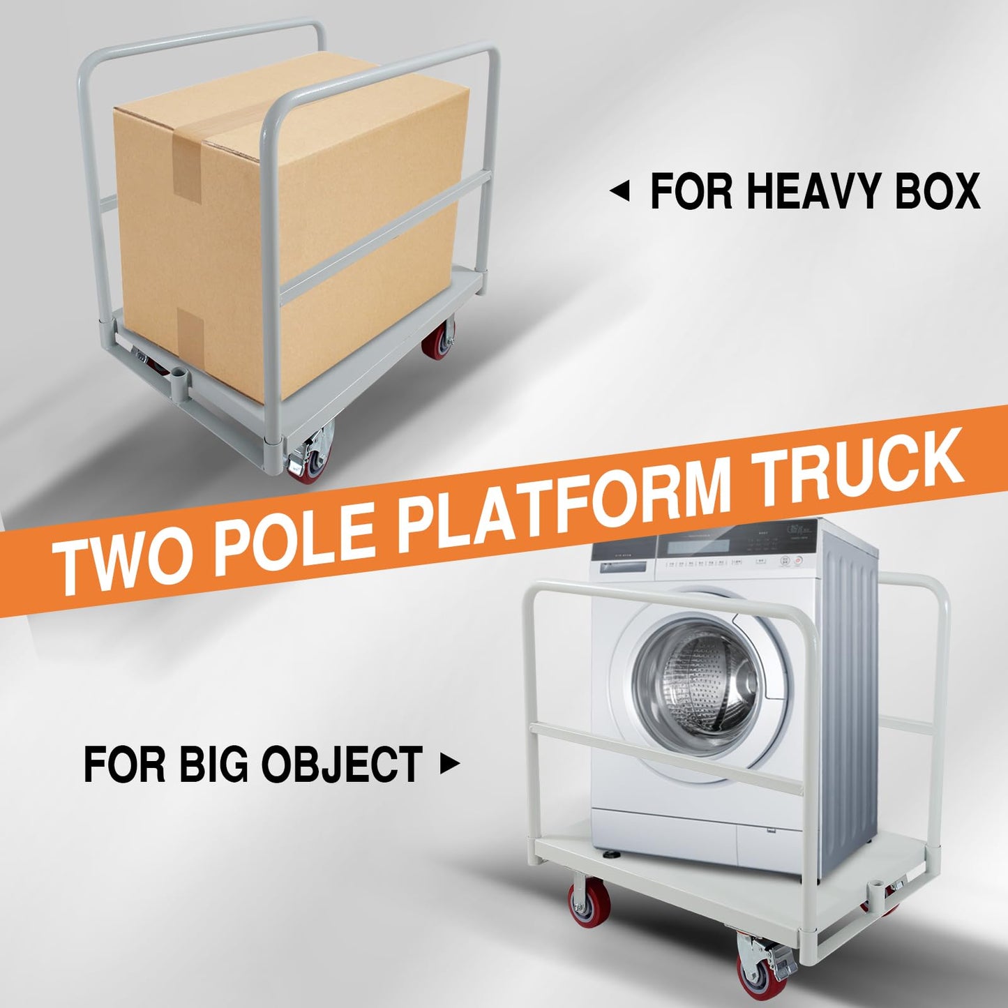 Flatbed Cart with 2500 Lbs Capacity and 4 Swivel Casters, 36x24inch Steel Board with 3 Side Handrails