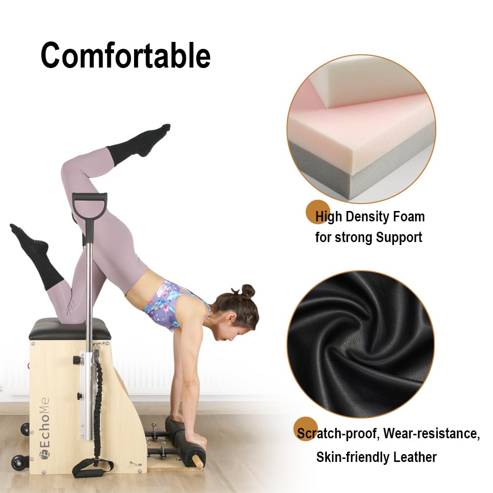 EchoMe Plates Combo Chair with Handles, Split-Pedal Stability Pilates Chair,Yoga Fitness Trainer, Pilates Reformer Machine, Pilates Equipent of Maple Wood for Home use and Studio Use(Black)