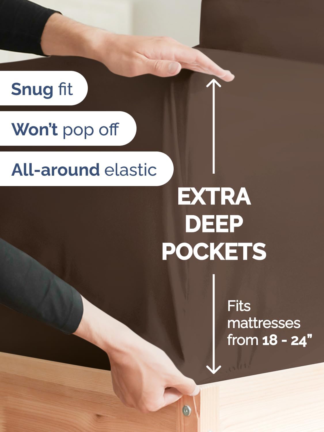 Skiennix Extra Deep Full Sheet Set | 6-Piece Breathable Cooling Bedding - Soft, Wrinkle-Free, Brown