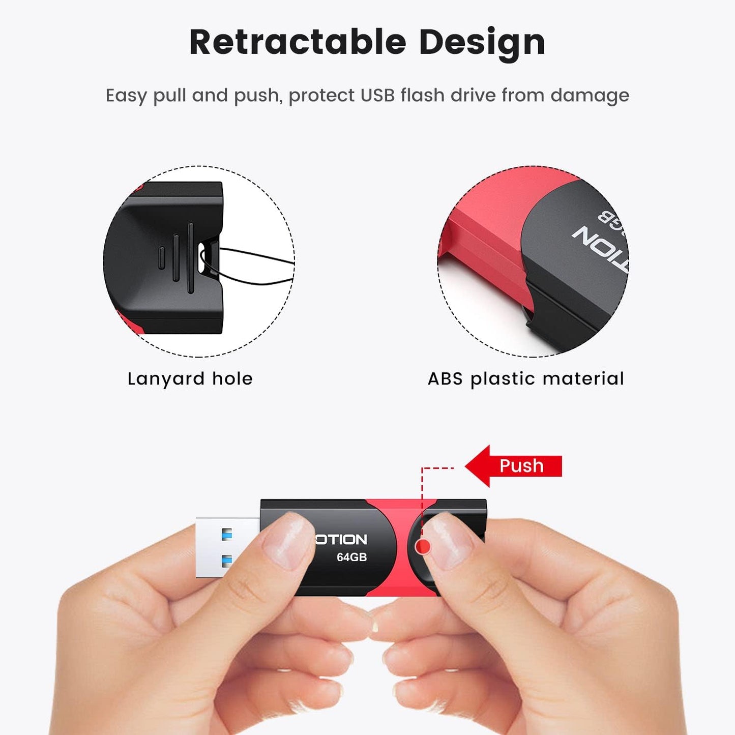 KOOTION 64 3.0 64G Flash Drive GB USB Flash Drive Thumb Drive Retractable Memory Stick Ultra High Speed USB Stick