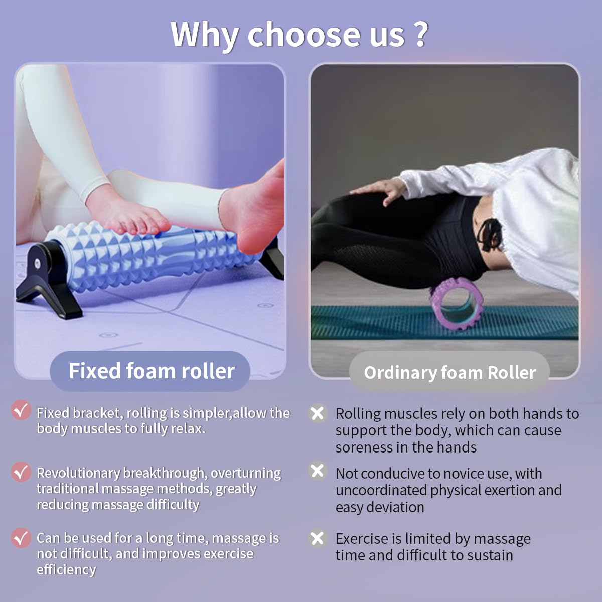 New Upgrade Bracket Foam Roller with Stand for Back Leg Pain, 21 Inch Firm Deep Tissue Muscle Massager for Sore Muscles (Blue)