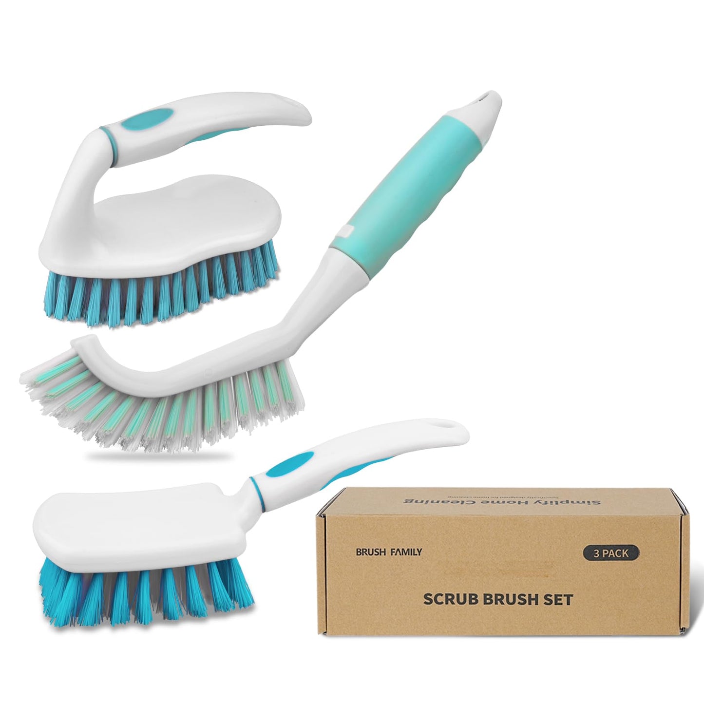3 Pack Scrub Brush Set, Heavy-Duty Scrub Scrubbing Brushes for Cleaning, Grout Brush with Stiff Bristles Cleaning Brush for Bathroom, Bathtub, Kitchen, Floor, Tub, Tile, Sink