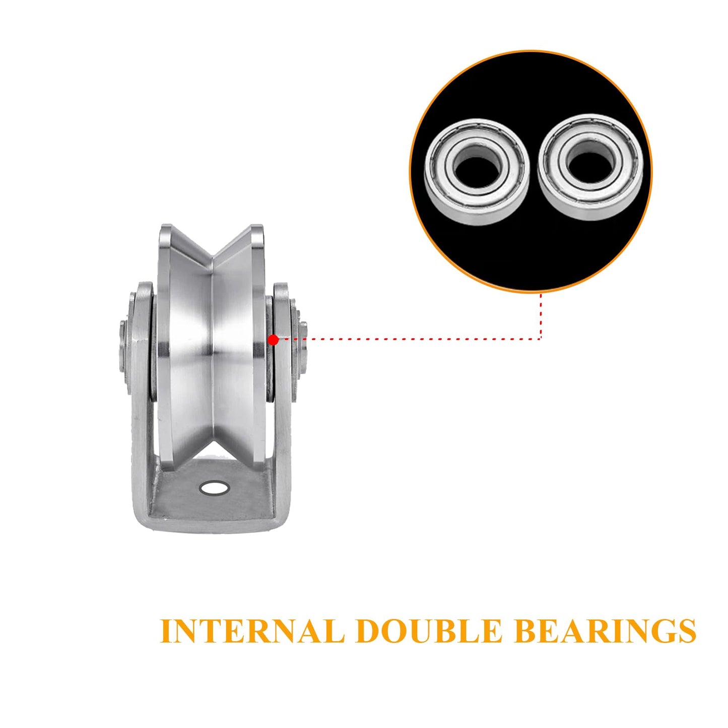 2pcs V Groove Wheel Stainless Steel Heavy Duty Wire Rope Pulley Block Sliding Gate Rollers Double Bearing Plate Caster Solid Track Rollers Wheels Fence Gate Wheel