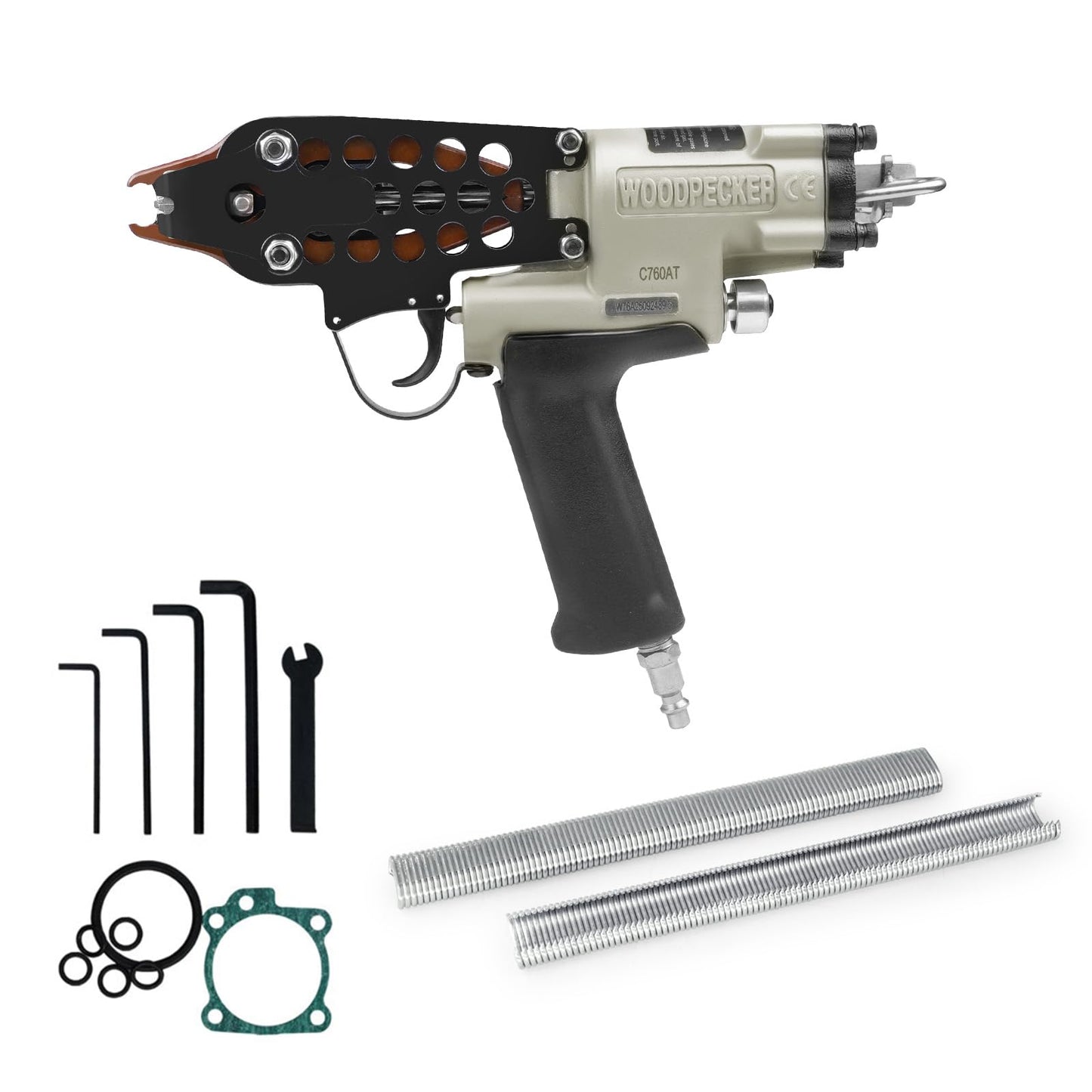 WOODPECKER C-760AT 16 Gauge 1/2-Inch Pneumatic Hog Ring Gun, 0.118"-0.189" Closure Diameter, Tight Loops, Air Hog Ring Piler Pneumatic C Ring Gun for Cages, Wire Mesh, Traps, Upholstery