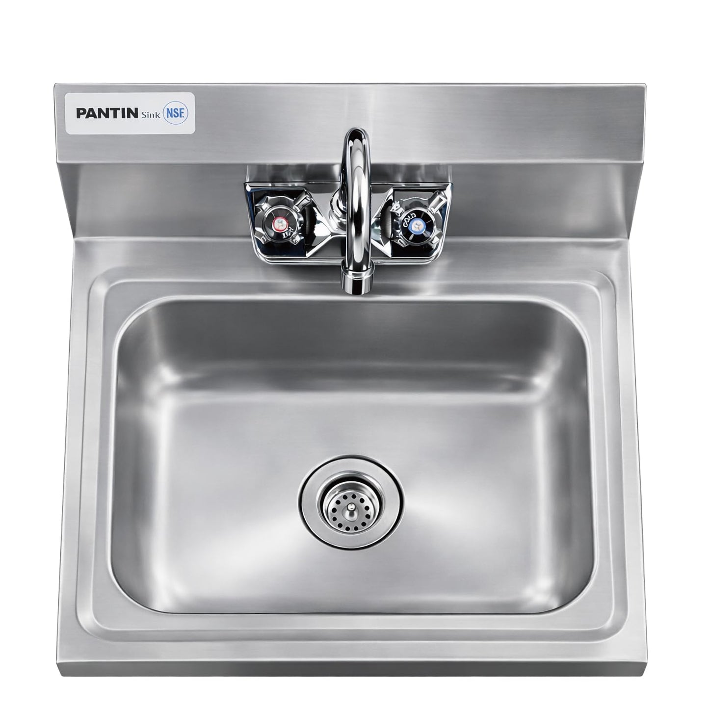 Pantin Commercial Hand Sink, NSF Commercial Stainless Steel Wall Mount Hand Washing Sink with Gooseneck Faucet for Restaurant, Kitchens, Bar, Home, 17"x 15", TP-8000A