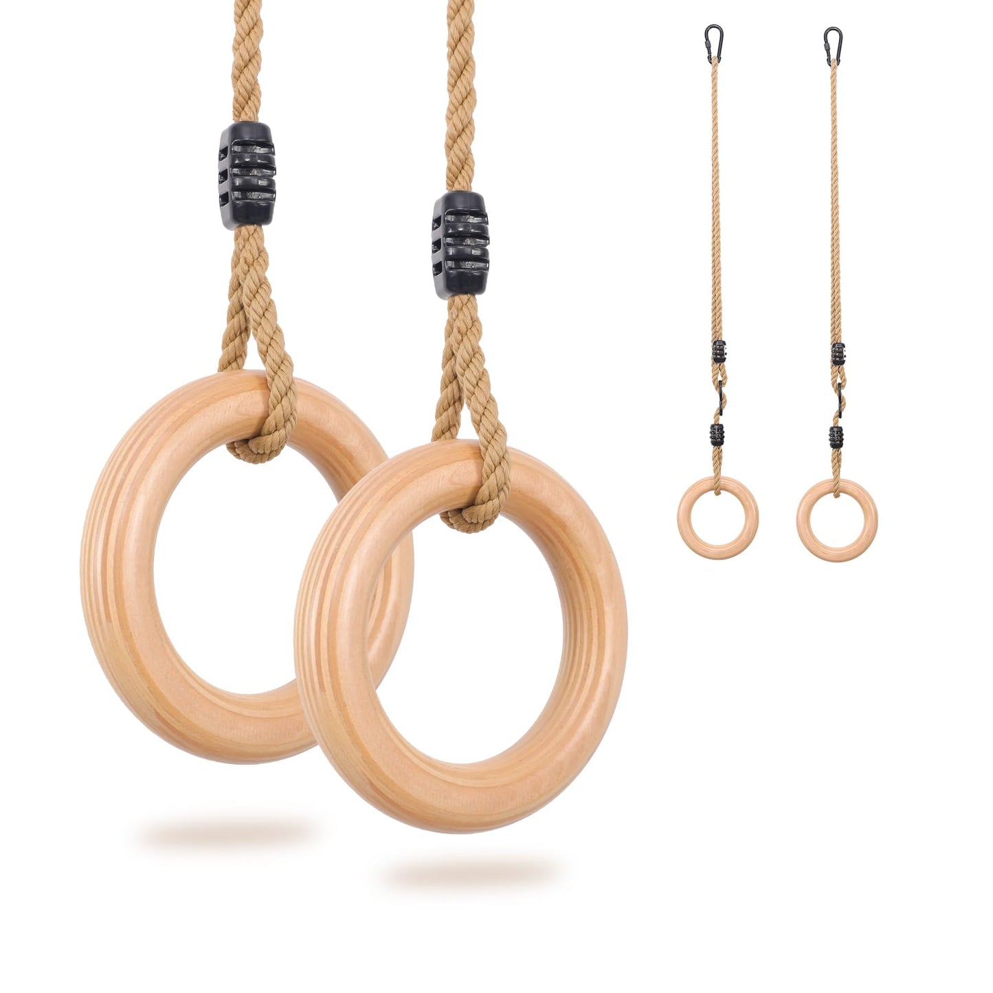 YAERSI Wooden Gymnastics Rings,Pull up Rings with Adjustable Buckle, Wooden Swing Rings for Kid's Home Exercise