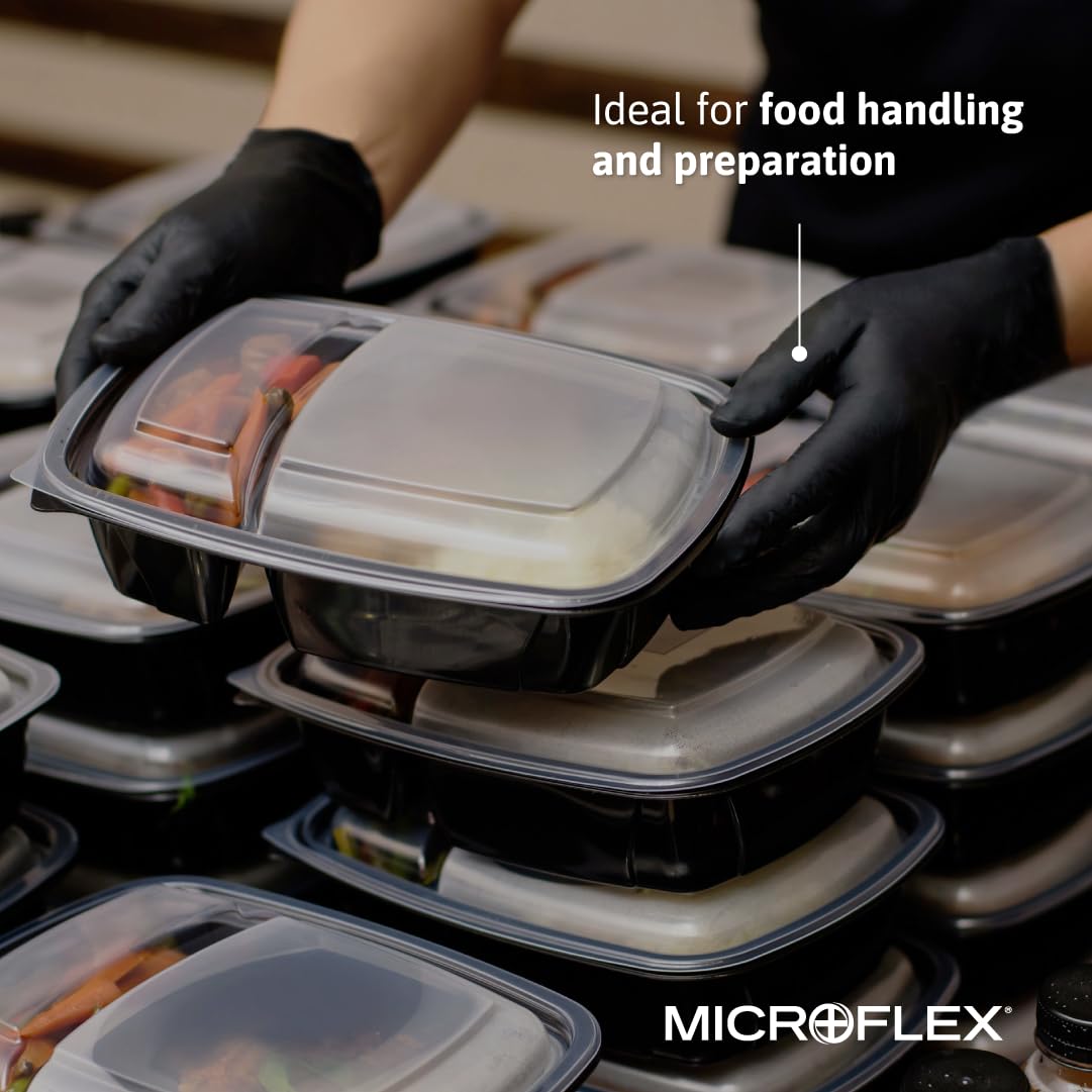 Ansell MICROFLEX MidKnight MK-296 Disposable Nitrile Gloves for Automotive, Law Enforcement w/Full Texture - X-Large, Black (Case of 1000)