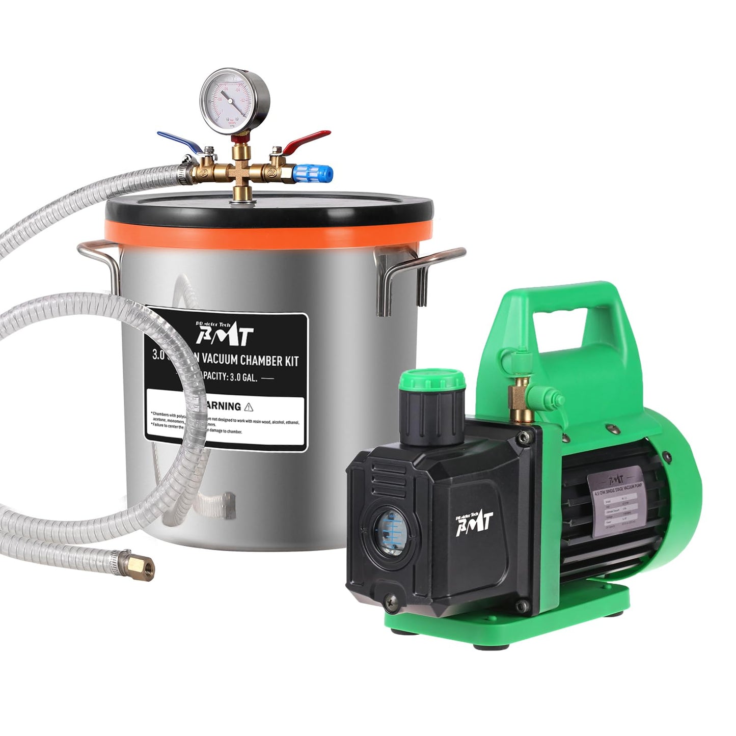 PB Motor Tech 3 Gallon Vacuum Chamber Kit with 4.5CFM Vacuum Pump and Tempered Glass Lid, Perfect for Wood Stabilization and Resin Casting, No Oil Included