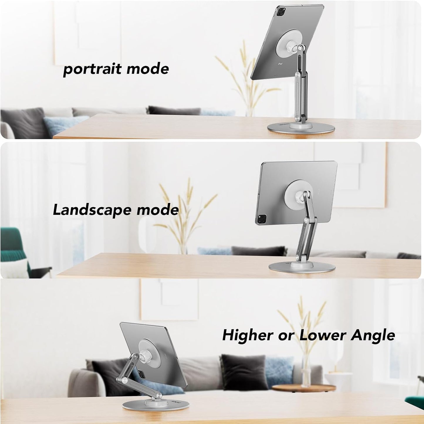 XAOSUN 360Rotation,Home Tablet Stand Magnetic for ipad Stand Desk Multi-Angle, Adjustable Foldable Tablet Holder,Metal