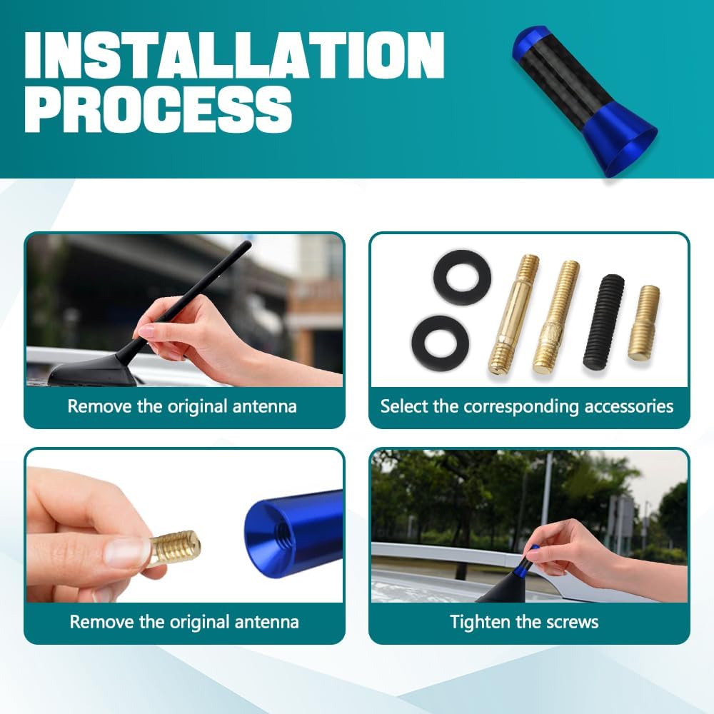 Kutyun 1.37" Car Stubby Antenna, Universal Mini Antenna with Aluminum Alloy Thread, Replacement Antenna for AM/FM Radio