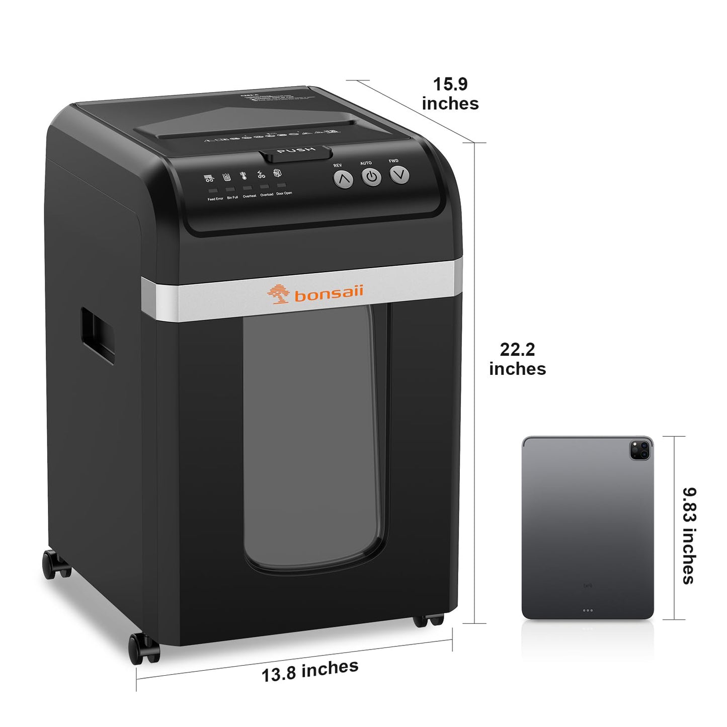 Bonsaii Paper Shredder Heavy Duty, 200-Sheet Auto Feed Micro-Cut 60 Minutes Nonstop P-4 High Security Shredders, 8.1 Gallon Large Bin Document Shredder for Office, Commercial Grade Shredder (C283-A)