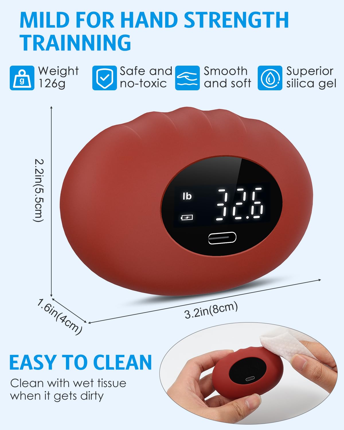 AMIR Hand Grip Strength Tester Trainer, Upgraded Rechargeable Electronic Hand Dynamometer up 395 Lbs (180kg) Forearm - Gripper-Finger Grip Strengthener Exerciser for Gifts, Stress Balls for Sport Home School Use