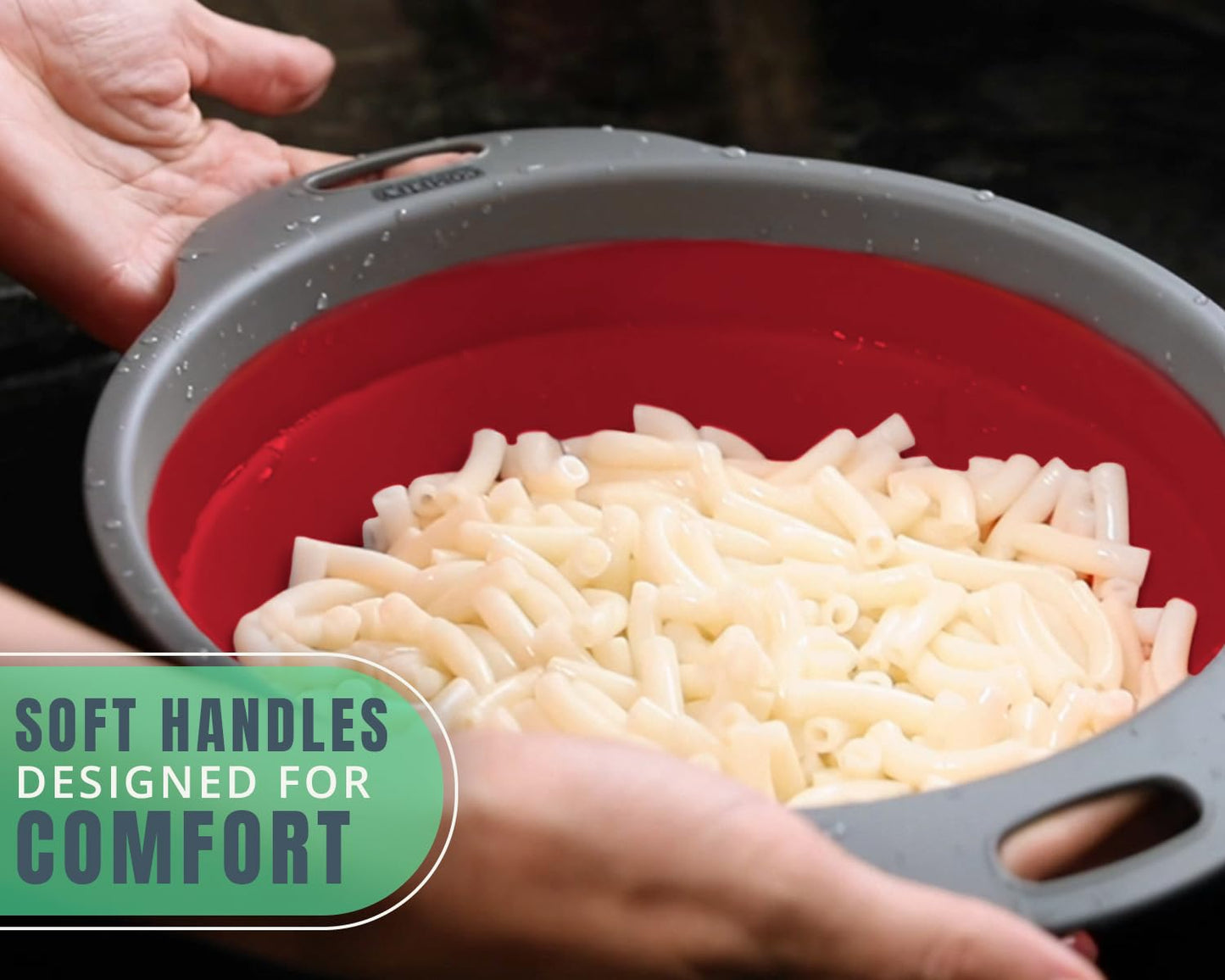 Comfify Ultimate Kitchen Strainers Set of 2 - Collapsible Silicone Colanders For Easy Storage - Use with Pasta & Veggies or as a Fruit or Berry Bowl with Strainer - Irreplaceable for Campers - Red