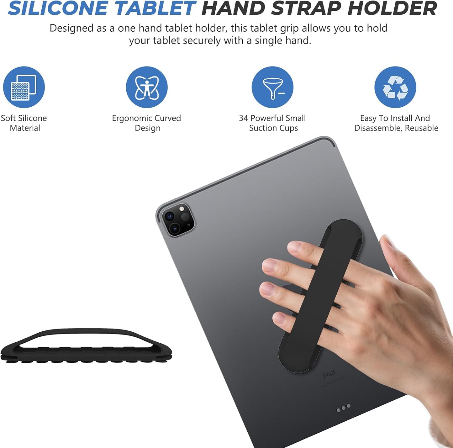 Zquilabon 2 Pack 1.8oz 34 Silicone Tablet Hand Strap, Lightweight Ergonomic One-Hand Grip Holder for Tablets