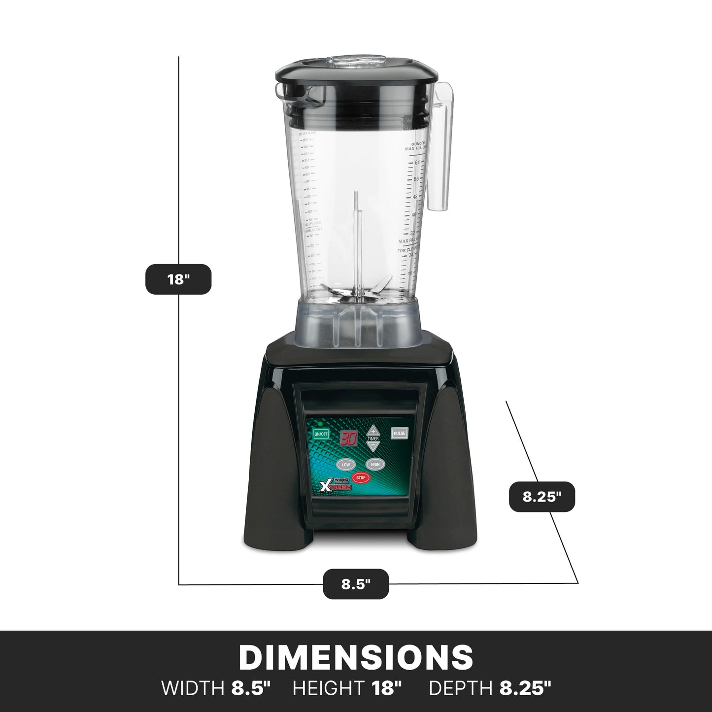 Waring Commercial Xtreme Blender, 3.5 Horsepower Motor, Electronic Keypad with Timer & 64 oz Copolyester Jar for Bars & Restaurants, NSF Certified, MX1100XTX
