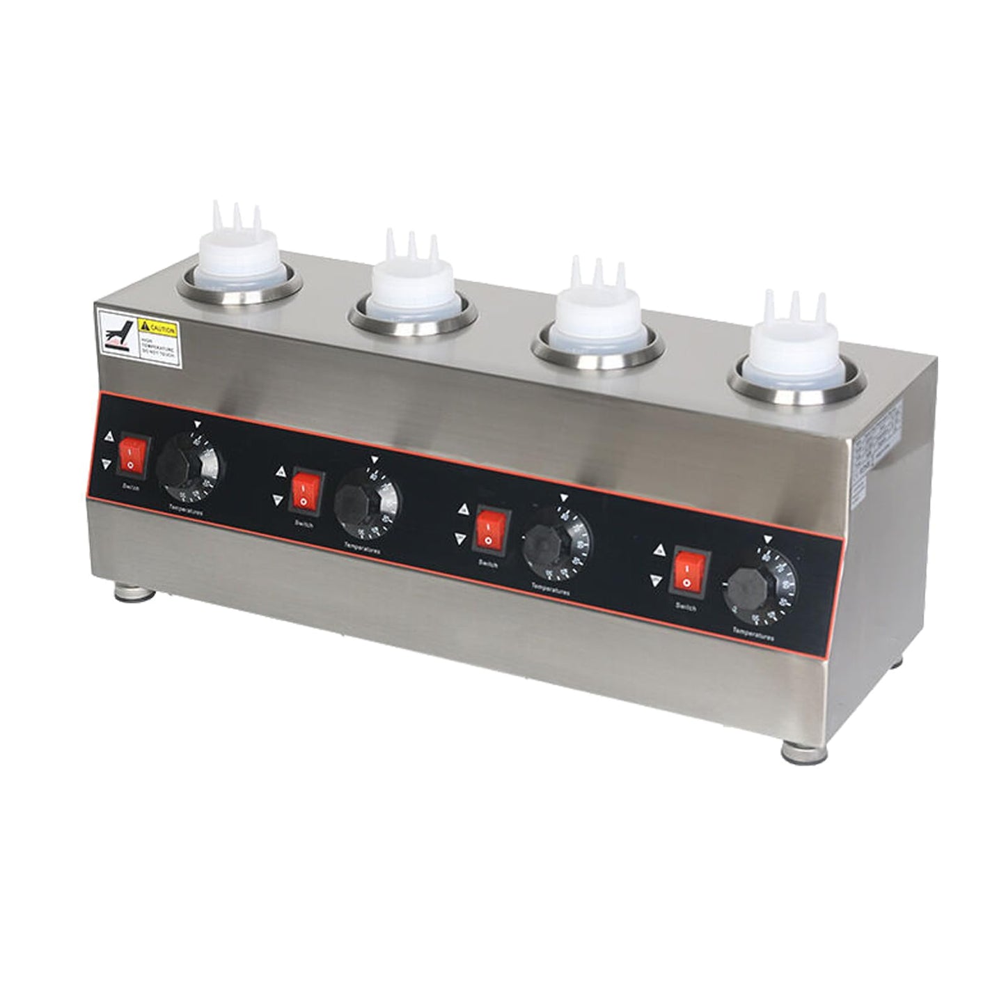 Four Heads Cheese and Chilli Warmer with Pump and Laddle(4x650ml Electric Sauce Warmer)