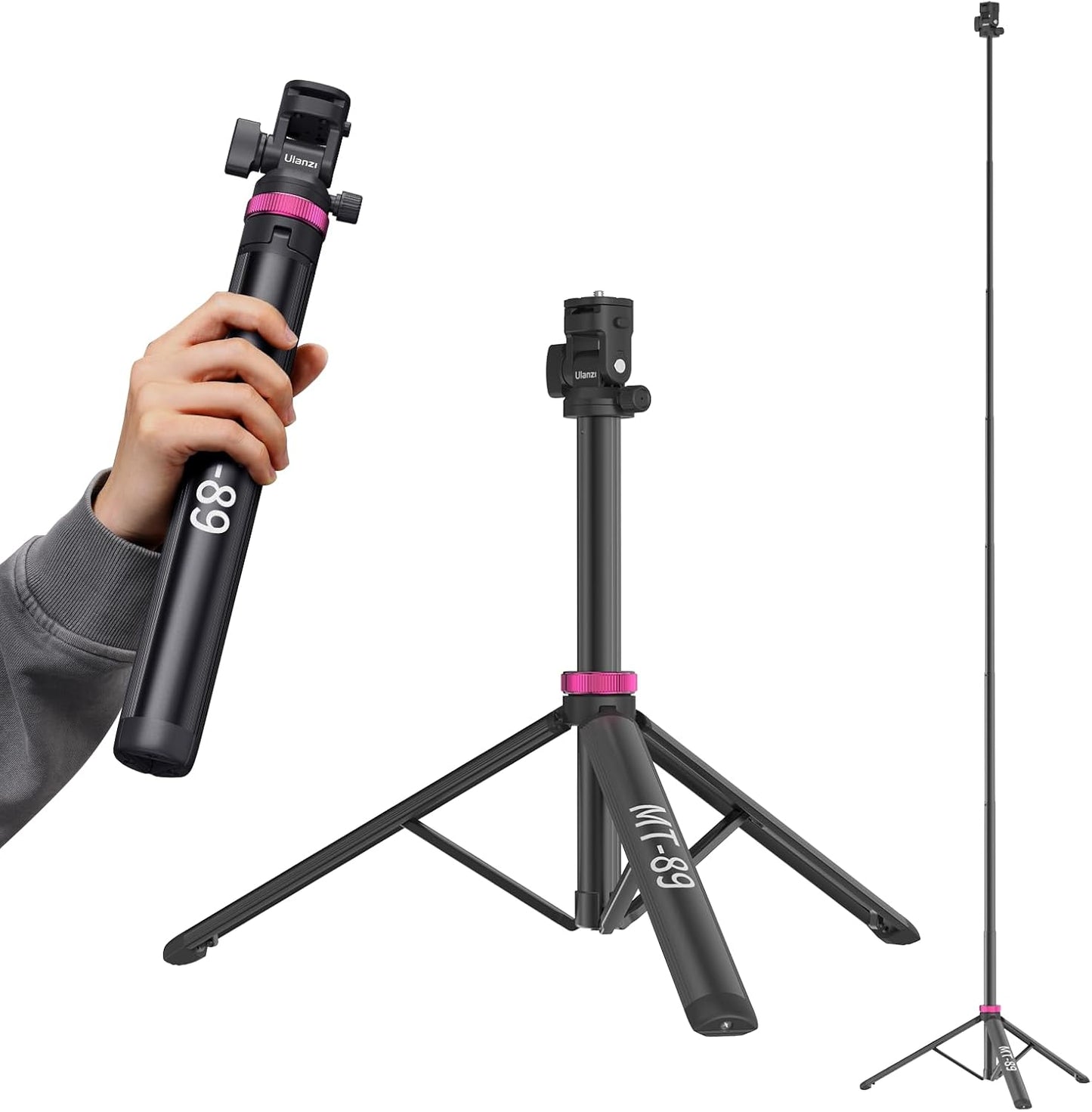 ULANZI MT-89 82" 1/4" 2.2LBS Extendable Tripod Aluminum, Portable Adjustable Light Stand with Screw Quick Release