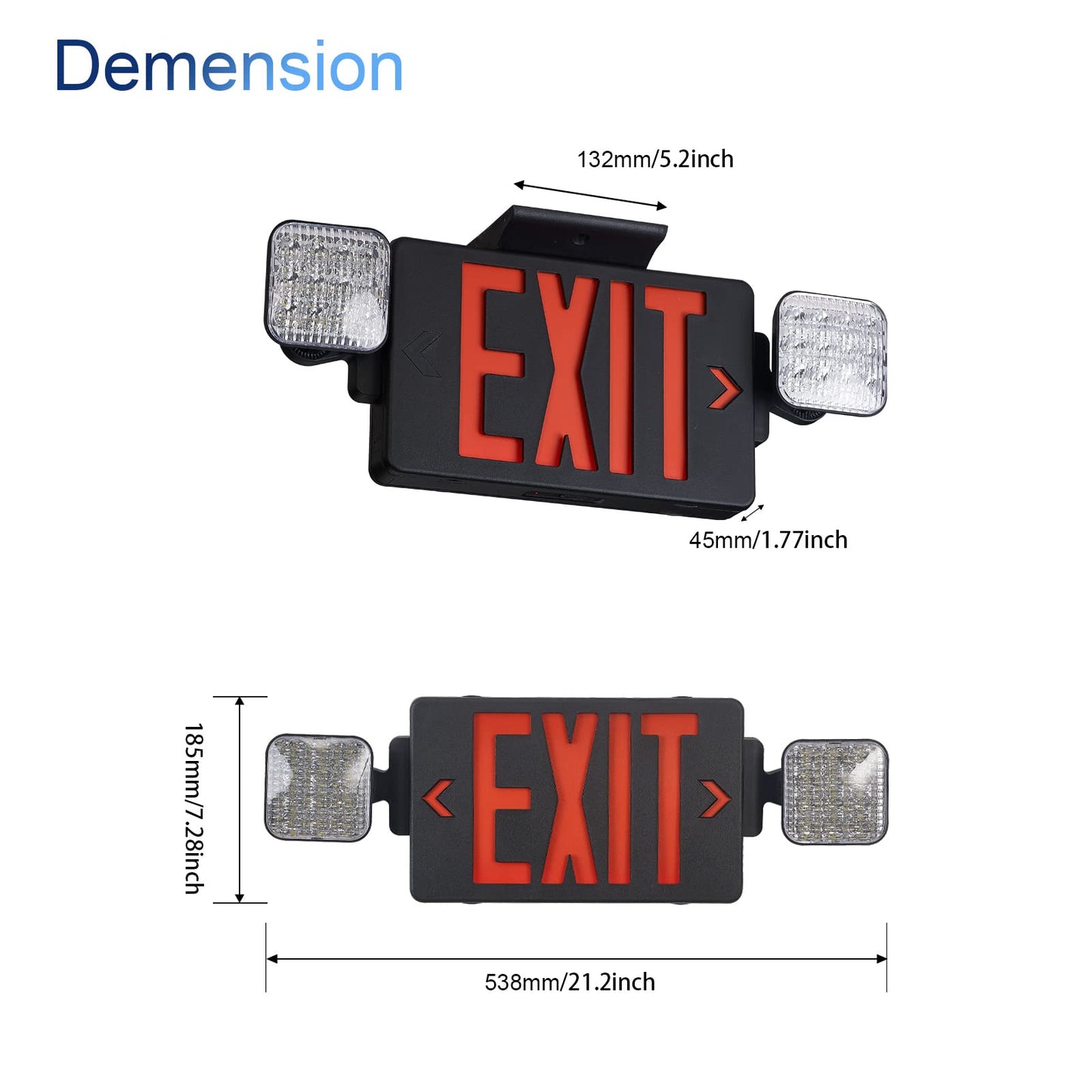GZRUIYANG Black Housing Exit Sign With Emergency Lights Red, LED Exit Light With Battery Backup, UL 924 Certified, AC 120/277V, Commercial Lights Combo for Business - 2 Pack