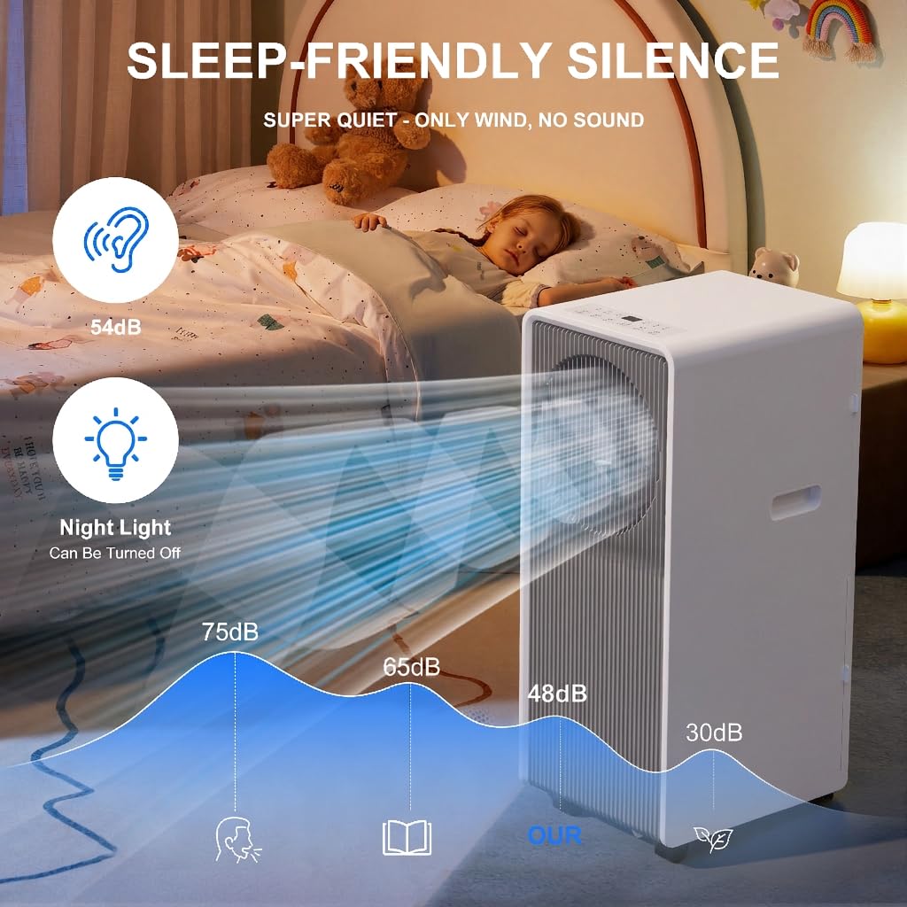 14,000 BTU Portable Air Conditioners for Rooms Up To 700 Sq.Ft. Portable AC, Dehumidifier, 24H Timer, Sleep Mode & Water level indication, Remote Control & Window Kit, White & Grey