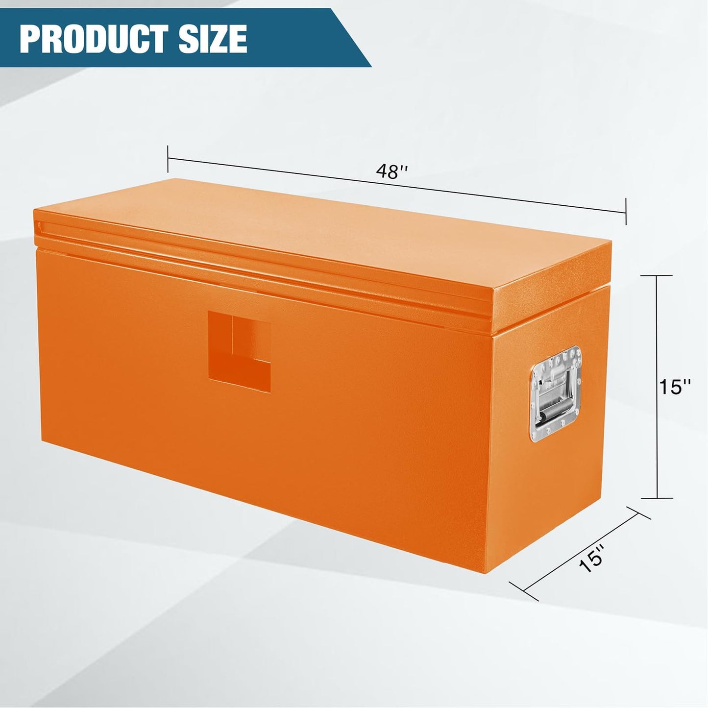 PeakPursuit Heavy Duty Orange Steel Truck Bed Tool Box – 48x15x15 in Weatherproof Lockable Storage Chest, Powder-Coated Metal Safe for Pickup, RV, Trailer, Grooved Cover Style