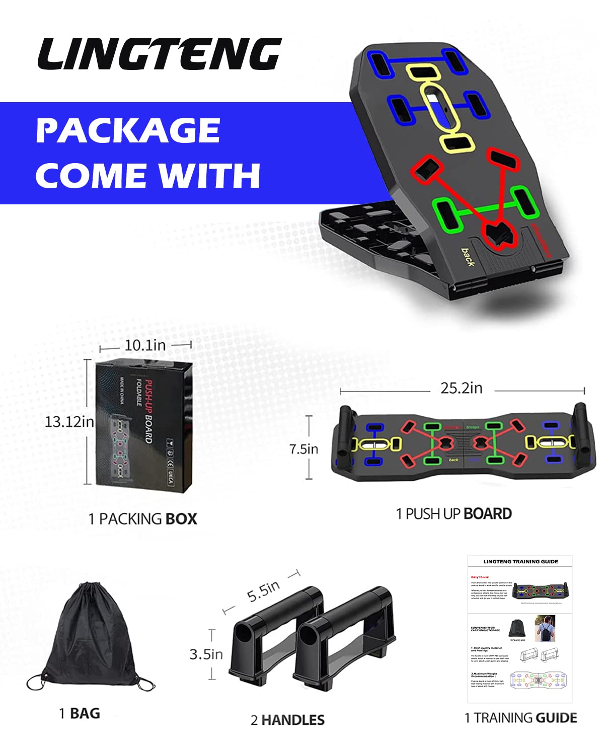 LINGTENG Push Up Board, New Upgraded 12 in 1 Push Up Bar with Pushup Handles, Portable Multi-Function Foldable Home Gym, Abs Workout, Strength Training Equipment for Men & Women