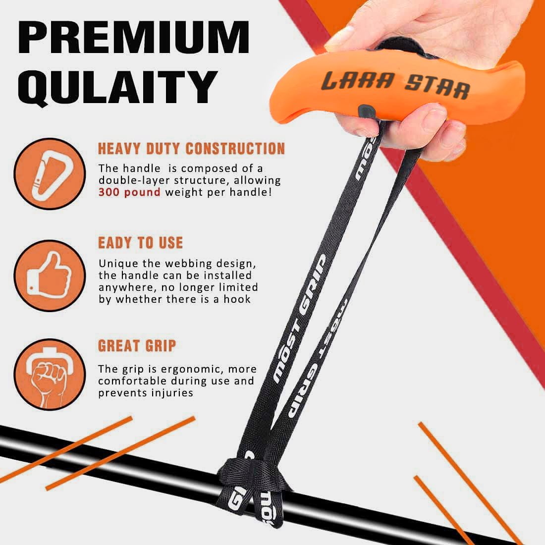 Lara Star Pull Up Handles Grips Fitness Strap Heavy Duty Cable Machine Handles Training Grip Strength Sling Trainer for Home Gym Pull-up Bars Barbells and Pulling Machines
