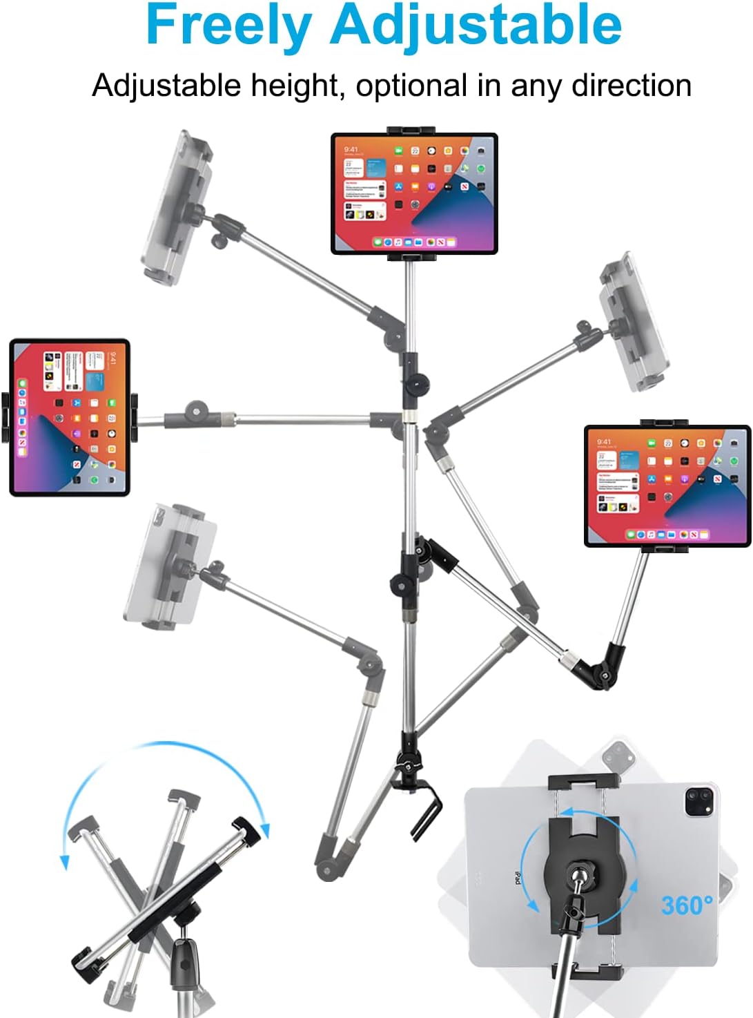 woleyi 35" 4-13" Car/Truck Seat Rail Tablet Mount, Heavy Duty Car Floor Bolt Tablet Holder, Vehicle Front Seats Stand