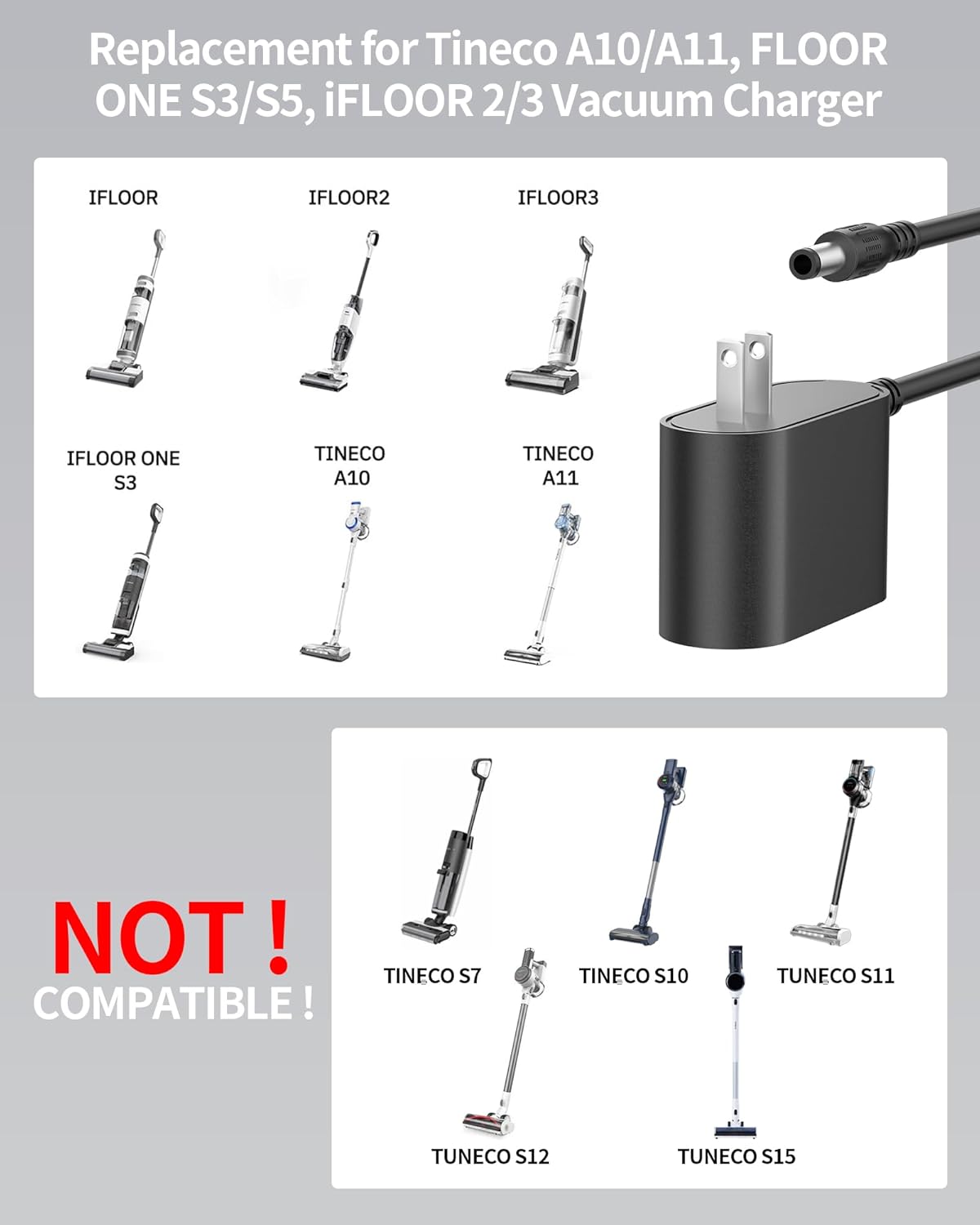 vhbw 26V 2 3 A10 A11 S3 S2 S3 S5 YLS0241A-T260080 Charger Replacement for TINECO Cordless Vacuum for TINECO IFLOOR