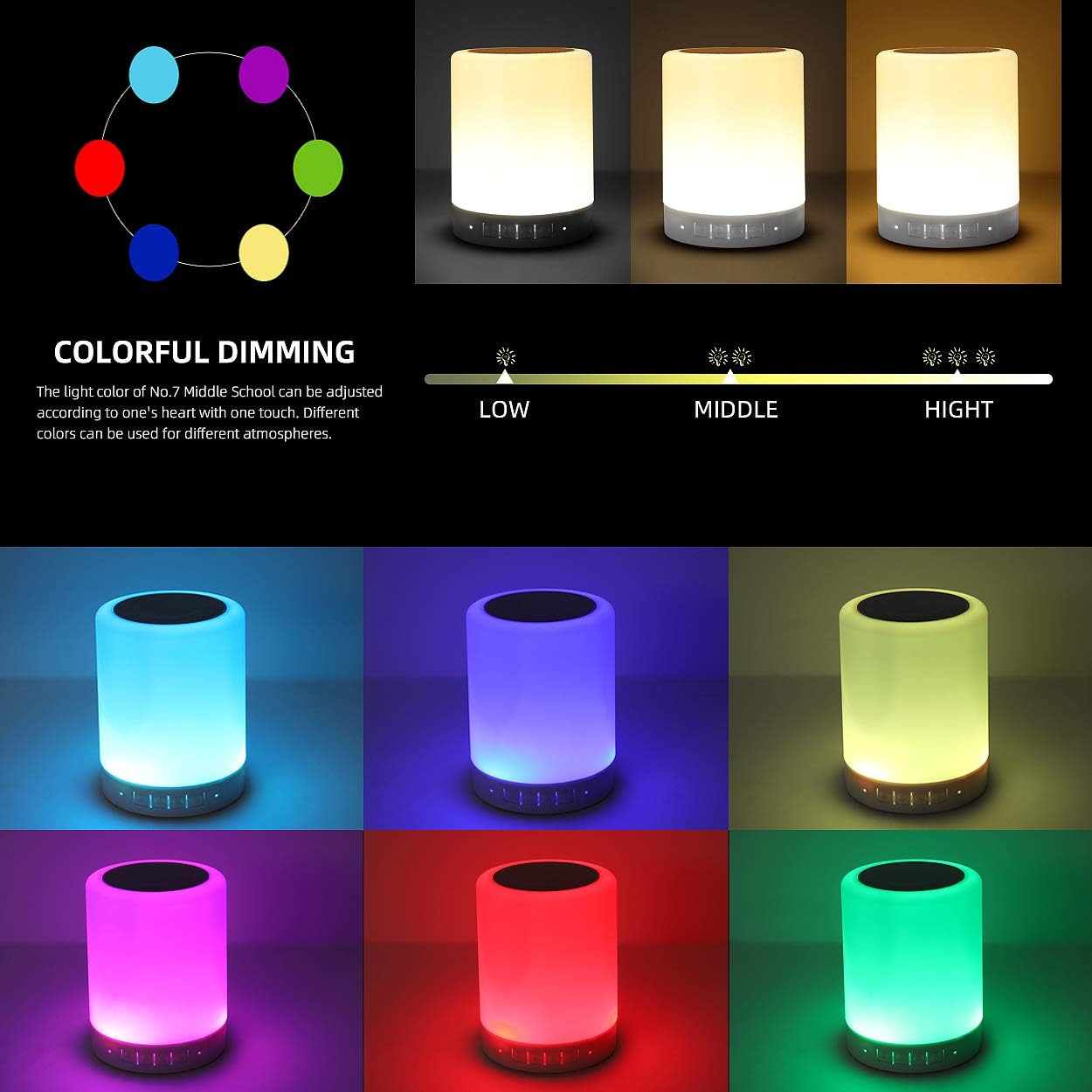 KPR Night Light Bluetooth Speaker, Portable Wireless Bluetooth Speakers, Touch Control Bedside Table Light, Outdoor