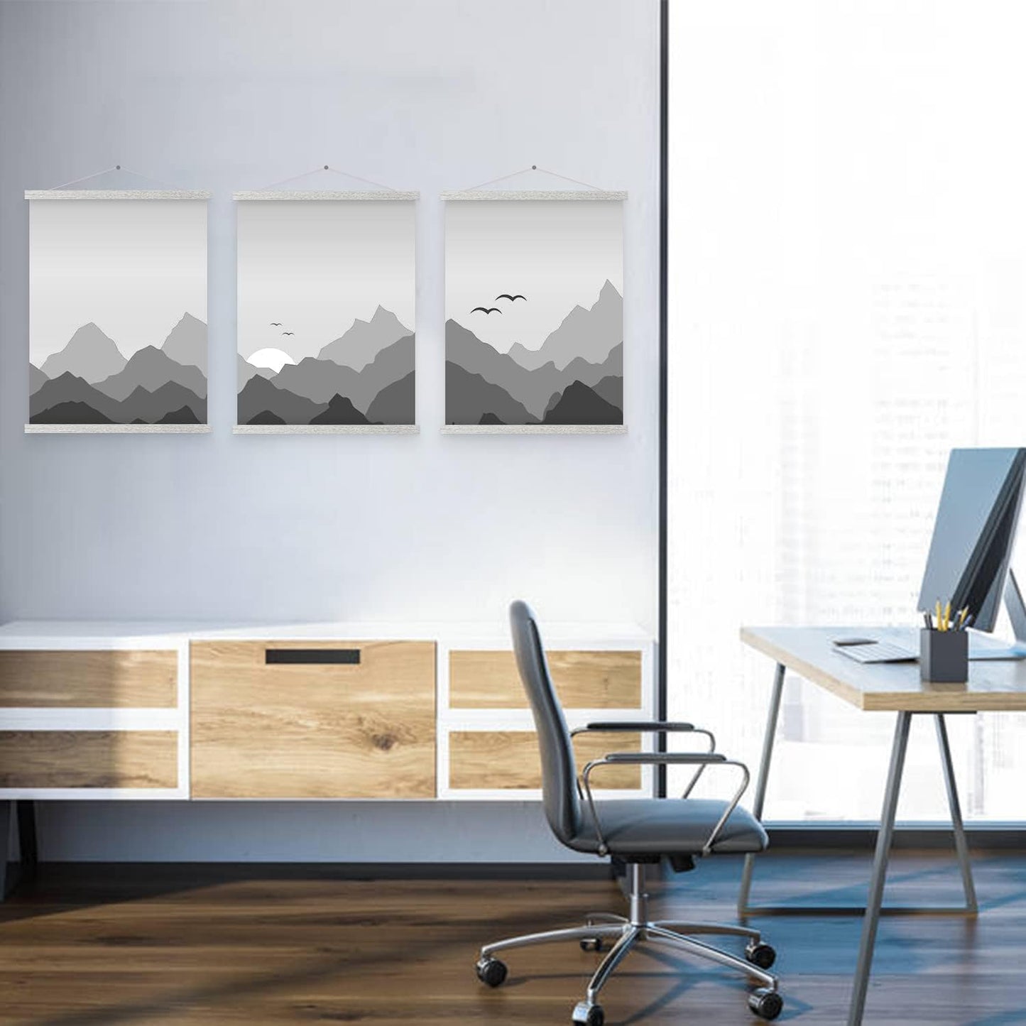 Benjia Magnetic Poster Hanger - 20" Wooden Frame for Canvas & Artwork | Grey Color, Easy Wall Display