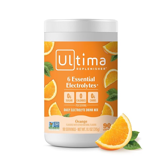 Ultima Replenisher Daily Electrolyte Powder Drink Mix ??Sugar Free ??Orange, 90 Servings ??Hydration Powder with 6 Key Electrolytes and Trace Minerals ??Keto Friendly, Vegan, Non-GMO