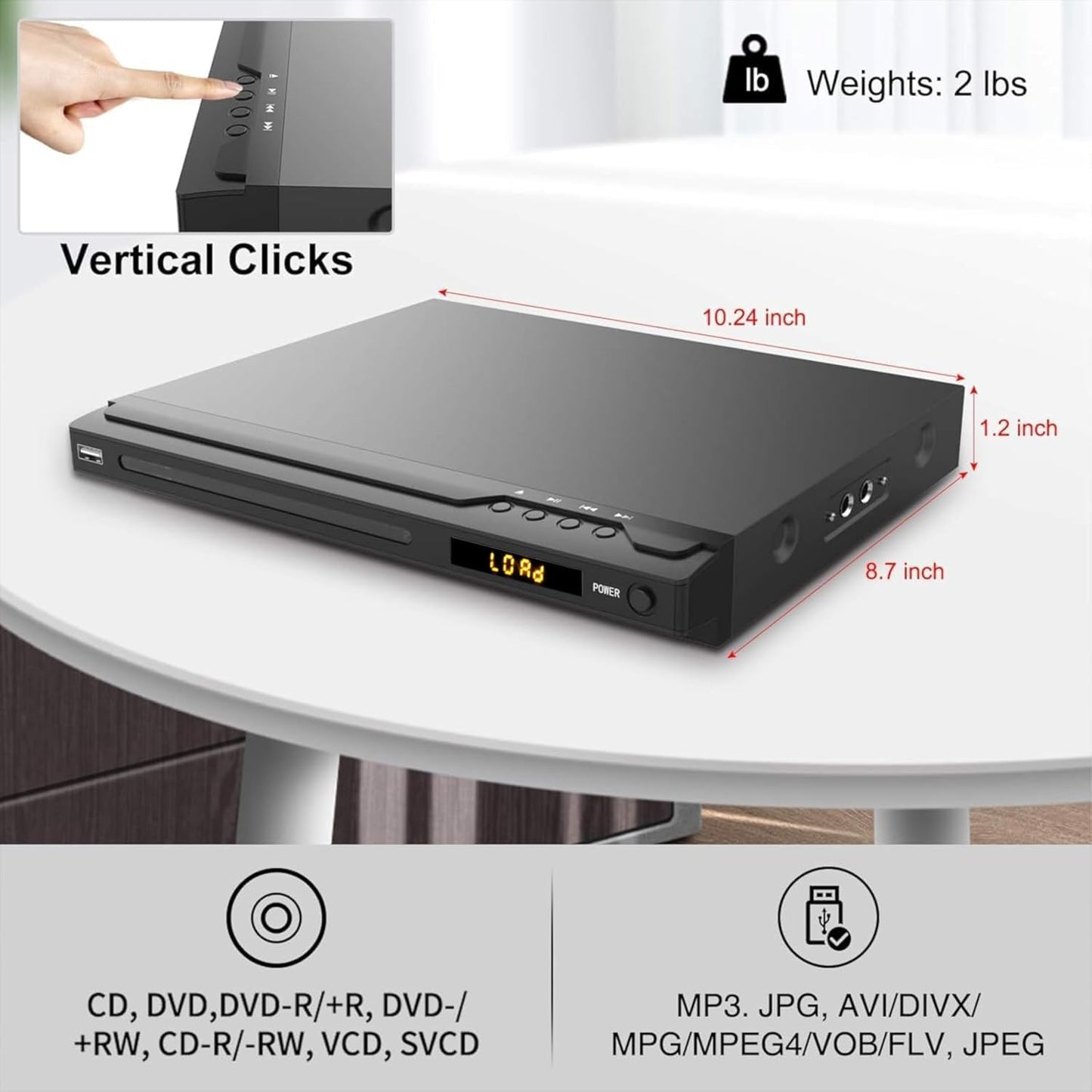 MAITE HDMI DVD Players for TV, All Region Free DVD Player with HDMI&RCA Cable, Remote Control, Dual Microphone Ports