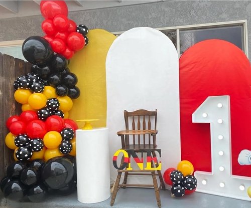 166Pcs Balloon Garland Arch Kit - Red, Yellow & Black Latex Balloons for Mouse Party Decor | Birthday & Baby Shower