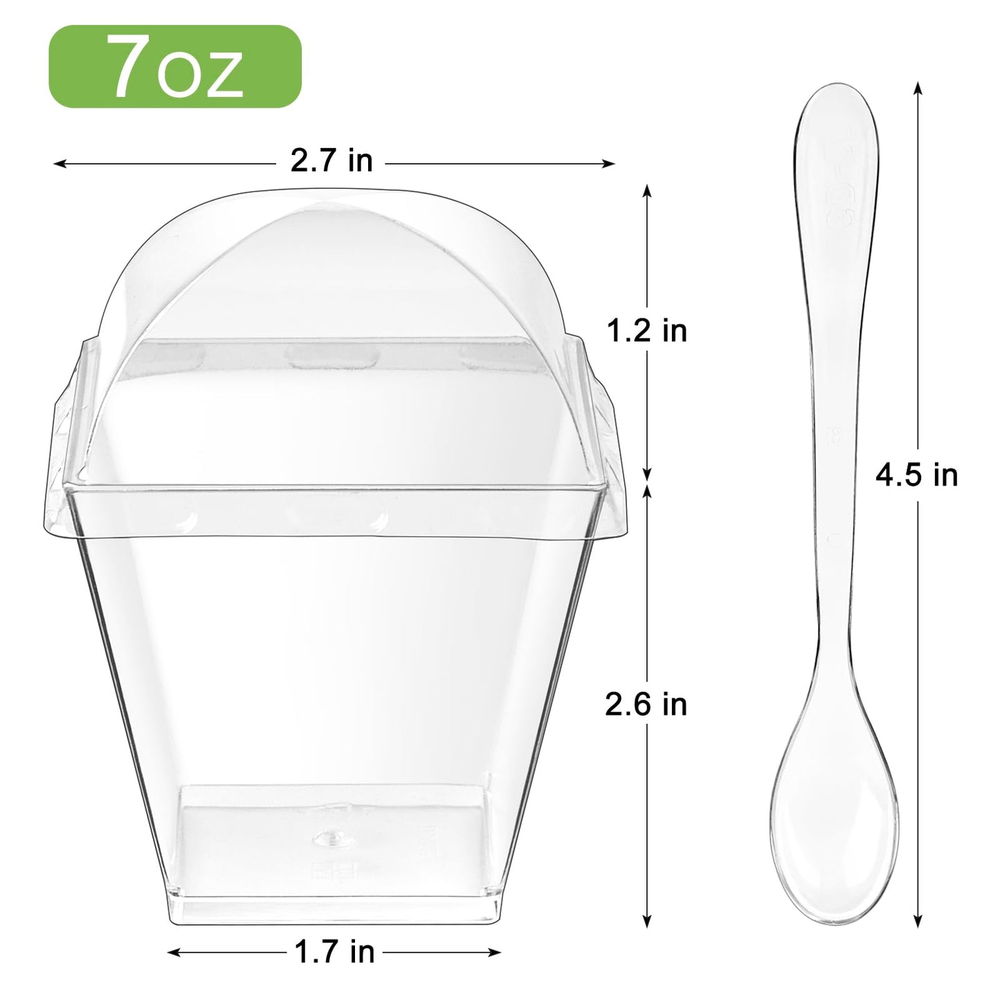 Zezzxu 50 Pack 7 oz Square Dessert Cups with Dome Lids and Spoons, Plastic Pudding Cups with Lids Mini Parfait Shooter Cups for Party Individual Banana Pudding Jello Yogurt Fruit Trifle