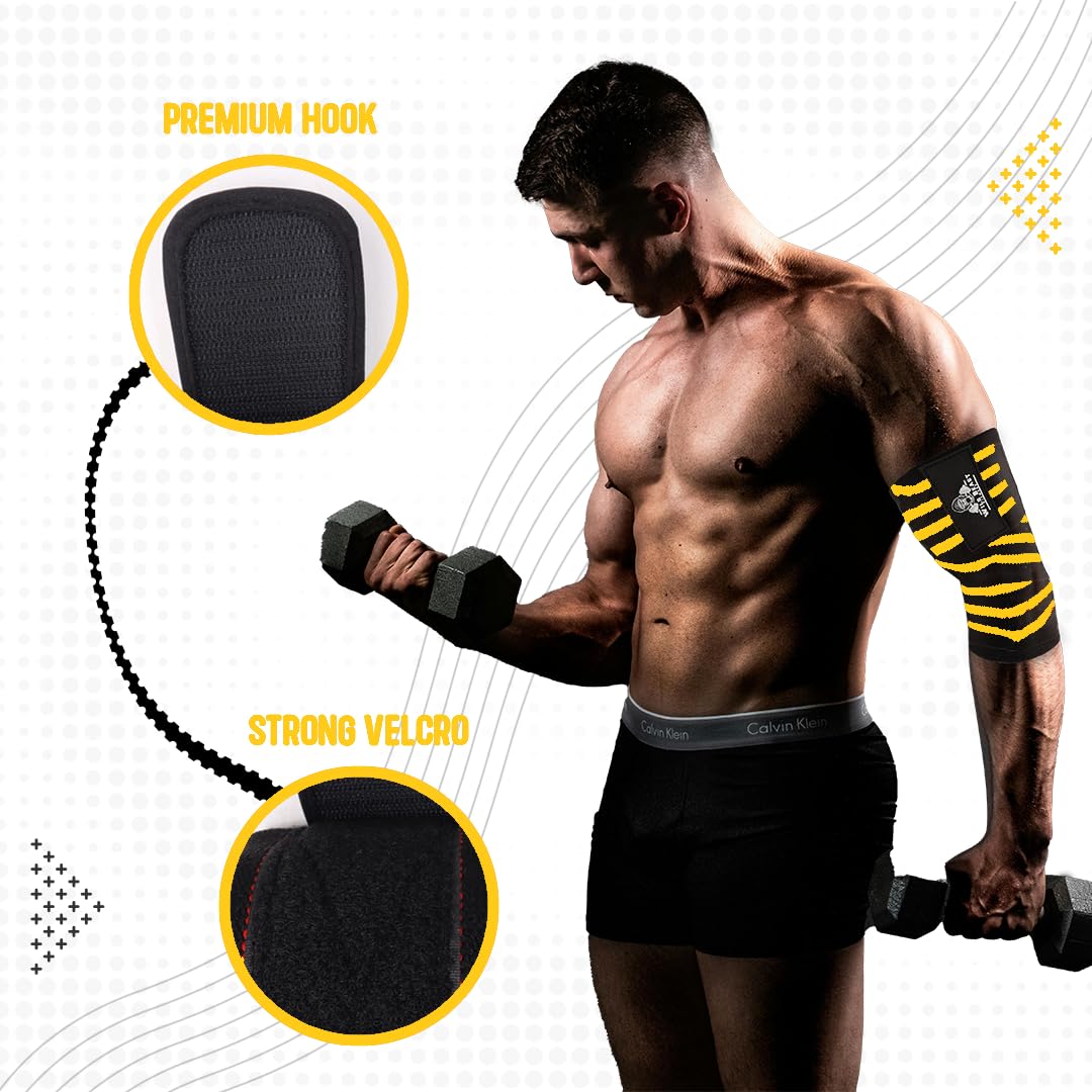 Elbow Wraps for Weightlifting (Pair), Stretchable & Breathable 41" Elbow Compression Strap, Weightlifting Straps for Bench Press, Supports Powerlifting, Pressing, Elbow Straps for Gym Accessories for Men (Yellow)