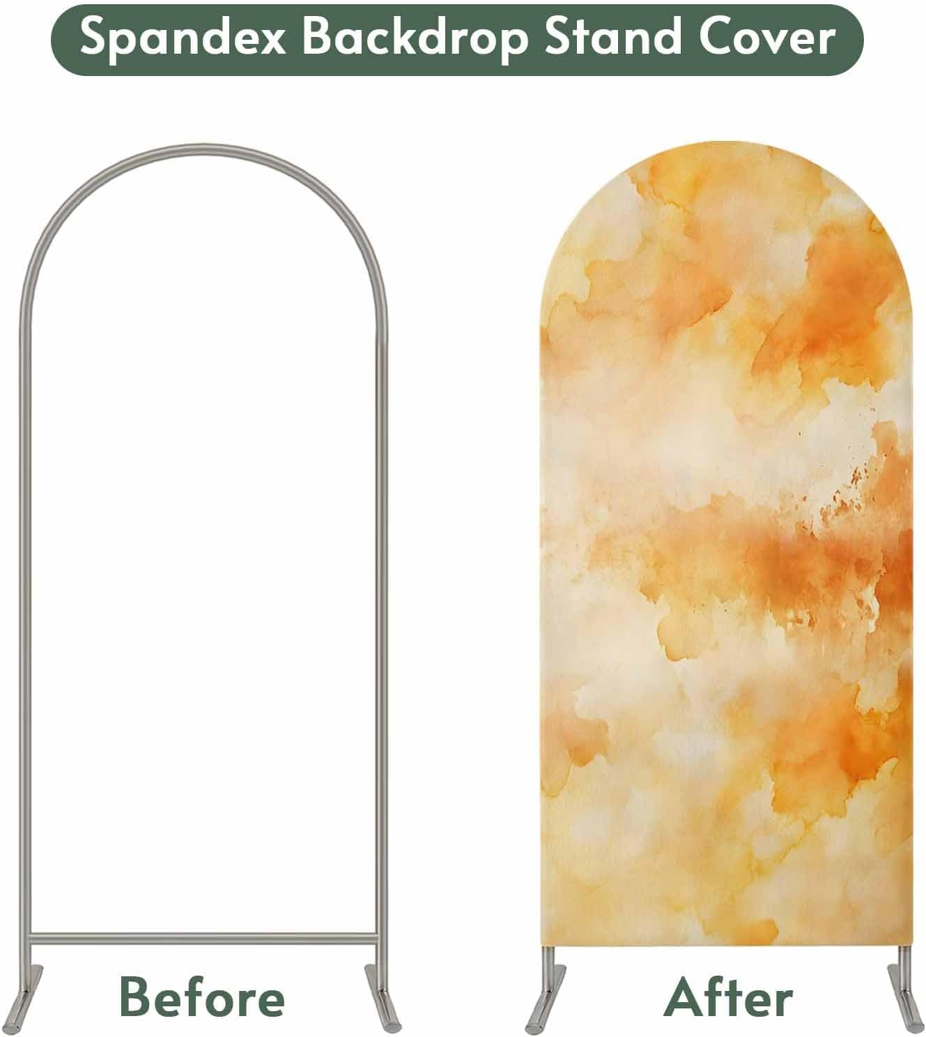 Jnbasdffb 7.2 Orange Fall Ombre Wedding Arch Cover, Stretchy Spandex Arch Backdrop Stand Covers FT, Watercolor Abstract