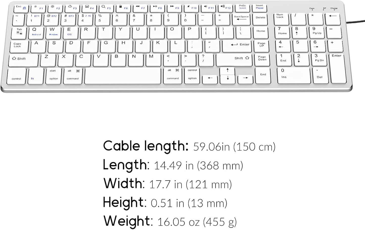 JKSML 102 2.4 12 Programmable Wireless Keyboard with Keys, Bluetooth and GHz Wireless, Low Profile, Number Pad, Fluid