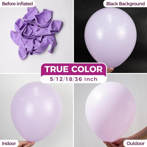 Bezente Pastel Purple Latex Party Balloons - 36 Inch Large Lavender Balloons for Bridal Showers & Weddings
