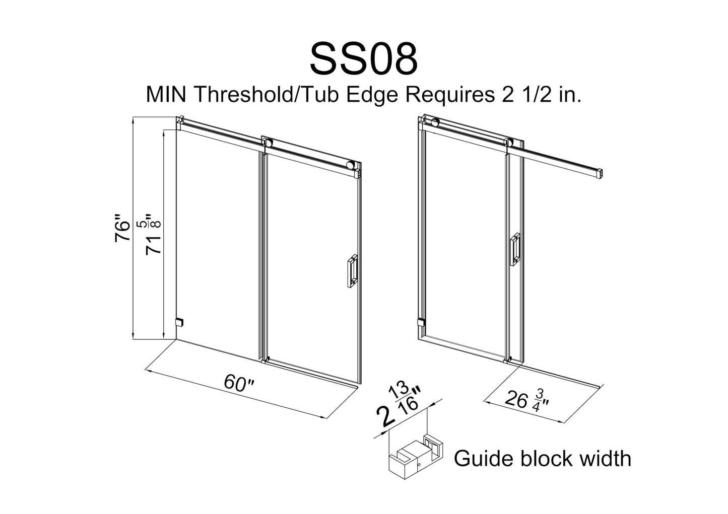 YINVANI Frameless Shower Door, 56-60.5" W x 76 ", Single Sliding Shower Door, Soft-Close Design SGCC Certified 3/8" (10mm) Clear Tempered Glass, Matte Black Stainless Steel Finish.