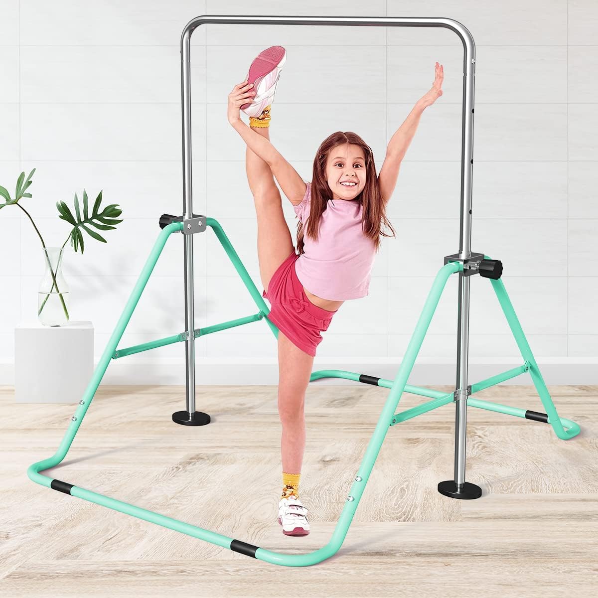 FBSPORT Gymnastics Bar for Kids，Adjustable Height Gymnastic Horizontal Bars,Junior Training Bar Children Folding Training Monkey Bars for Home Using