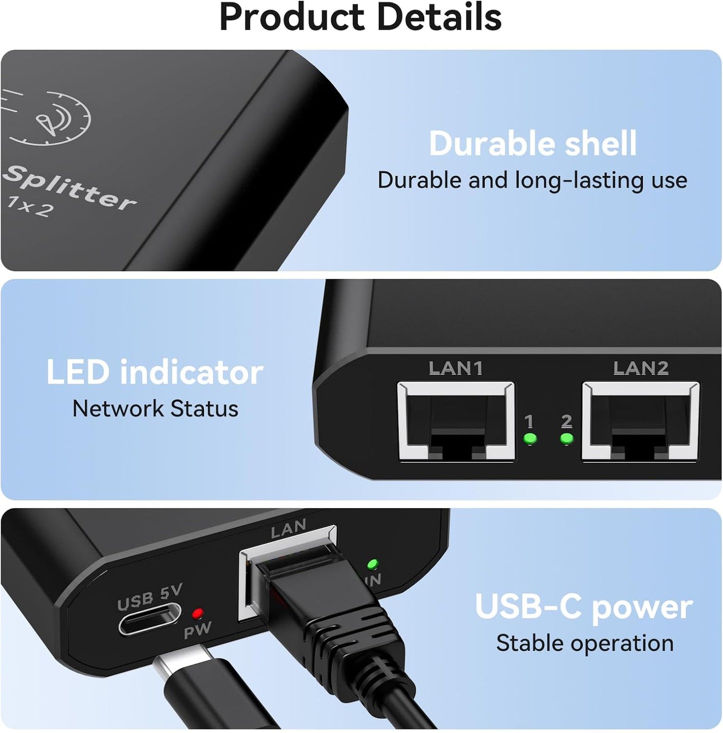 AILVLVNG 1 2 1000Mbps 1 2 RJ45 Cat6/7/8 Ethernet Splitter to Internet Cable Splitter in Out High Speed Either Network