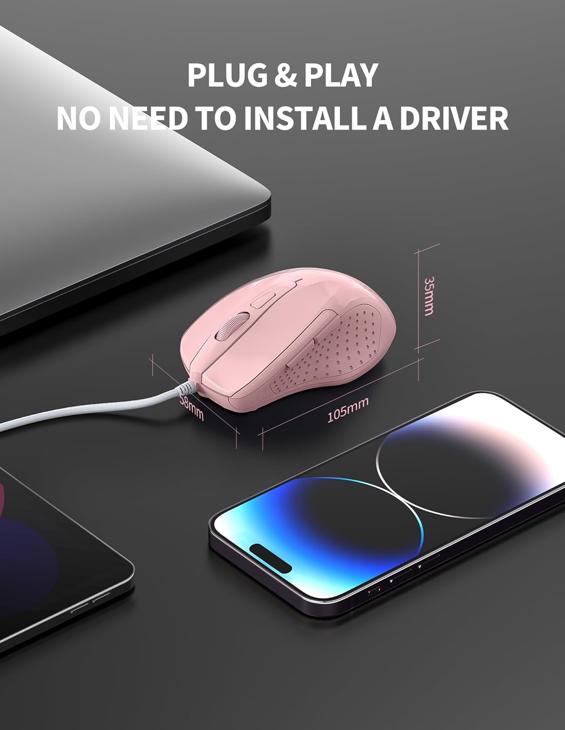 TECKNET 6-Button 4 5FT Wired Mouse, Corded with Adjustable DPI, Optical Ergonomic Design, Cord for Laptop, Chromebook