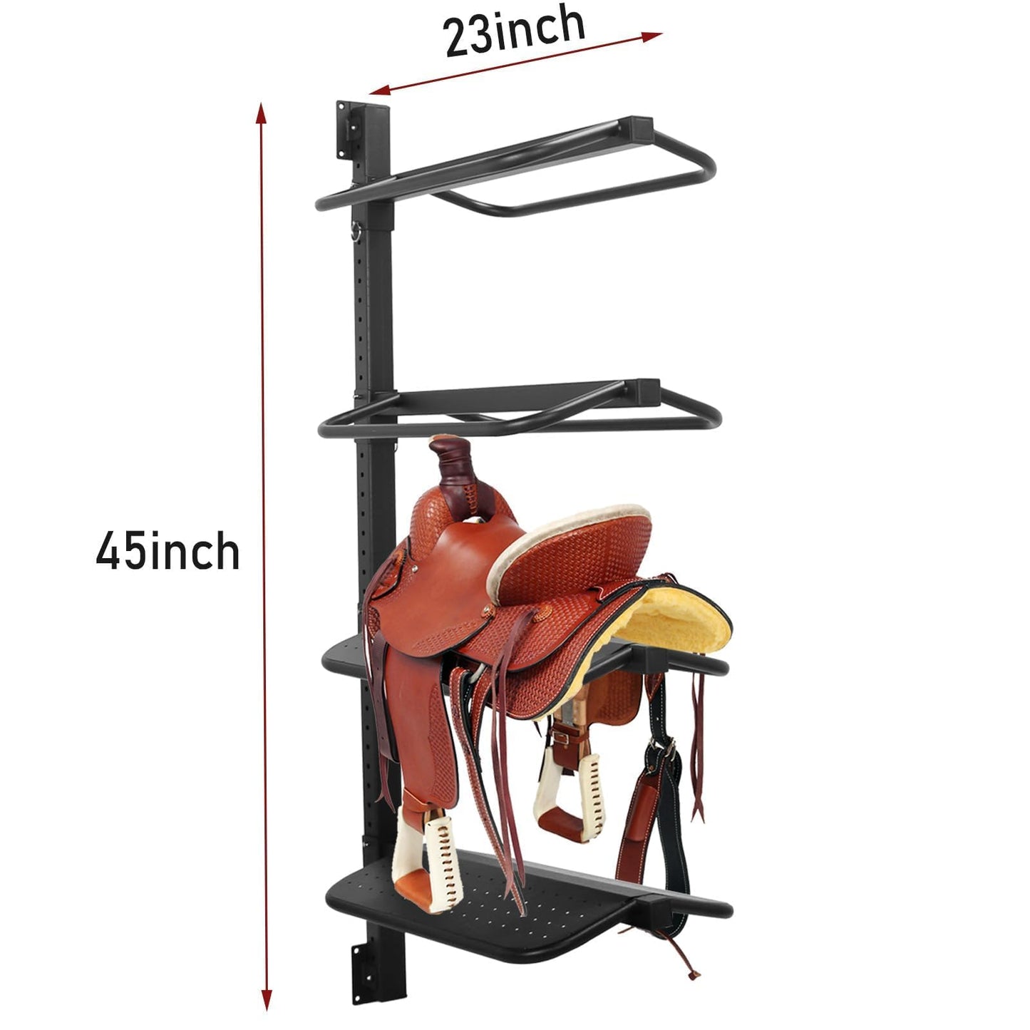 Sidasu 4 Tier Saddle Rack Wall Mount,Heavy Duty Horse Tack Storage for Western and English Saddles - Supports to 250LB, Holds Tack, Pad, Accessories etc for Horses