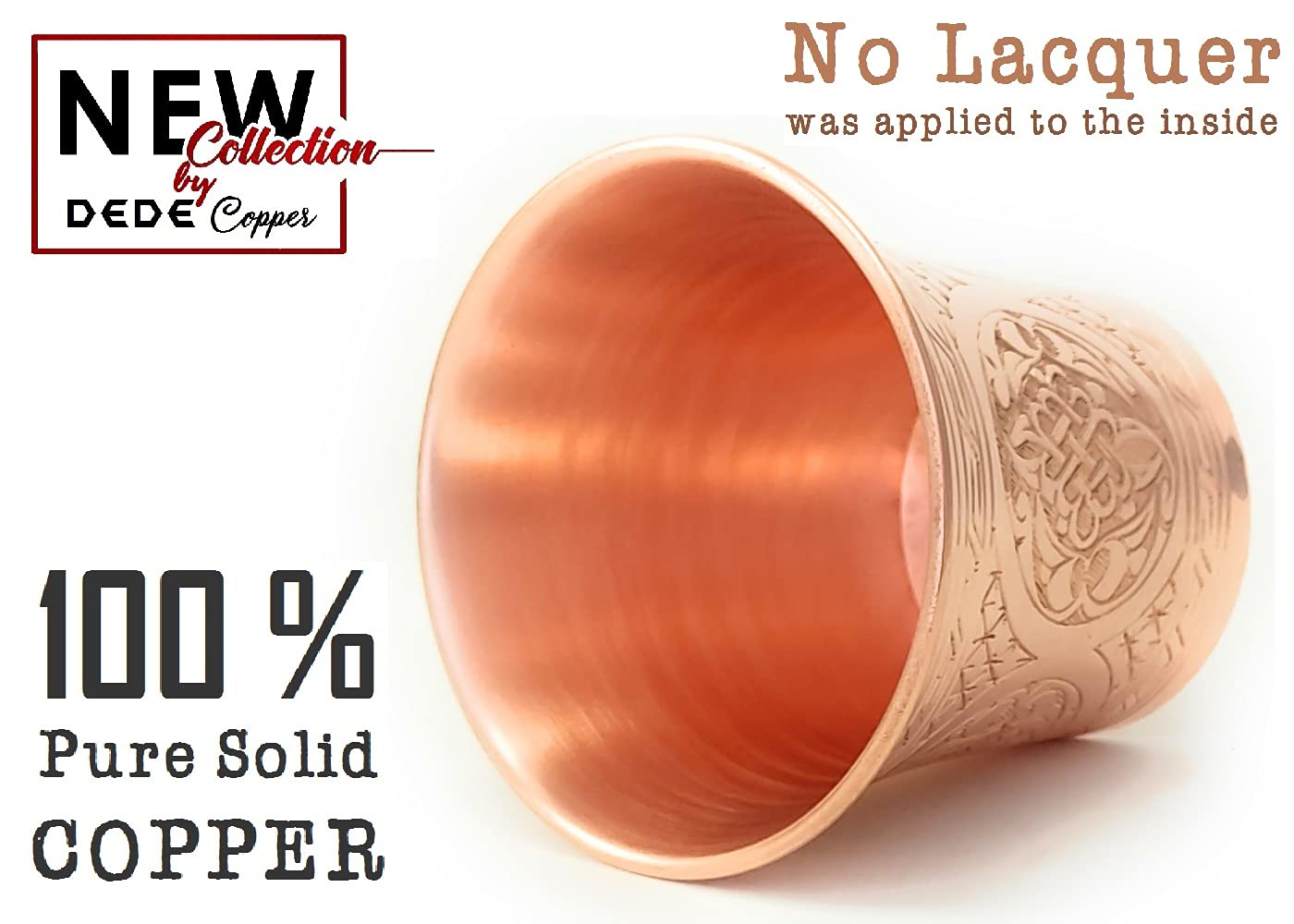 DEDE Copper - CC Series (20 oz) - Handcrafted Super Heavy Weight Drinking Cups or Serving Cold Beverages and Cocktail Mugs, Handmade Unlined Uncoated Pure Solid Copper Tumblers (Engraved)