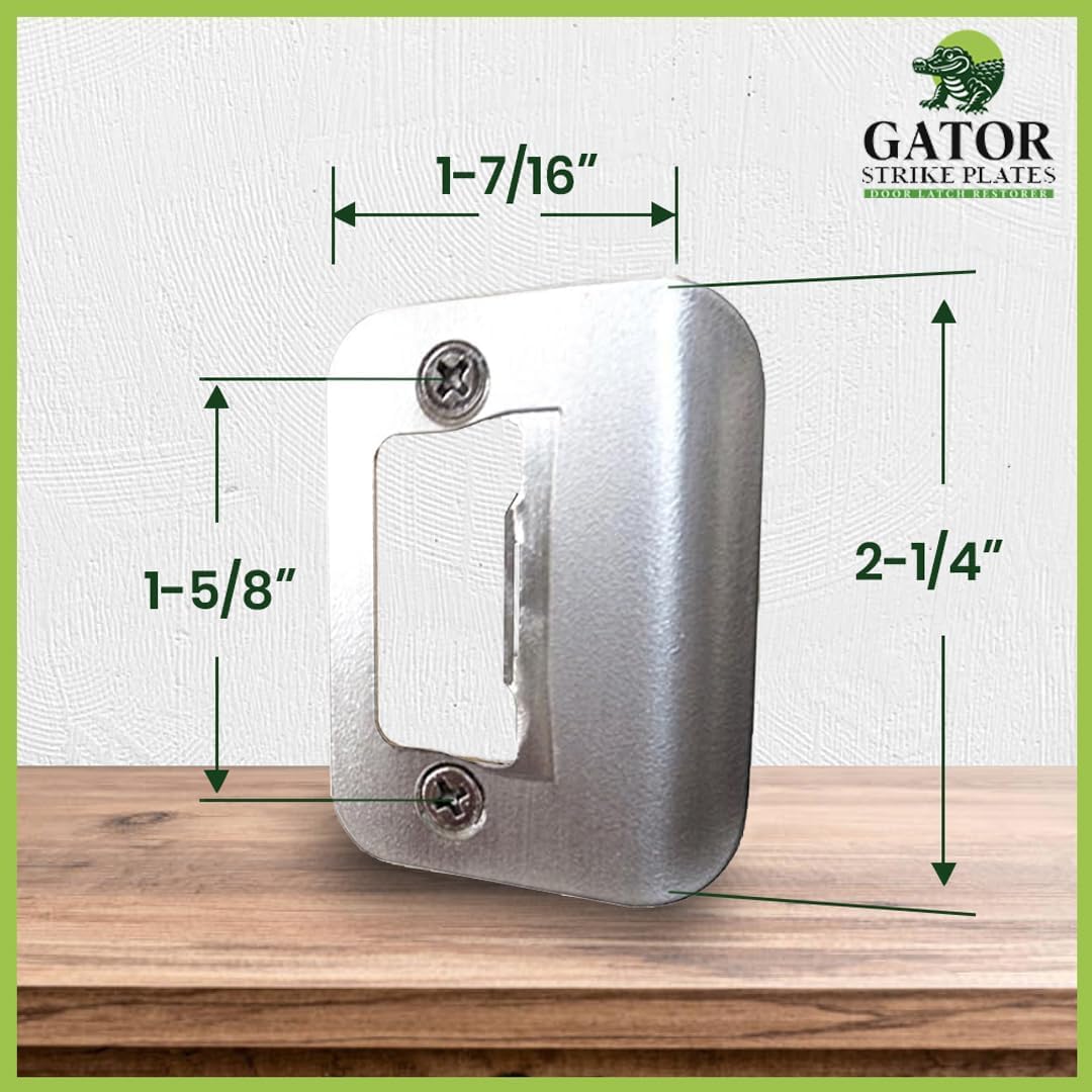 Gator Door Strike Plate with Screws, – 2-1/4" by 1-3/4" Universal Latch Restorer Alloy Steel Lock Hardware for Interior and Exterior Doors, Replacement Door Latch Plate | Satin Nickel 1-Pack