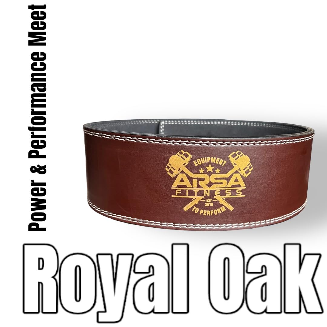 Arsa Fitness Weightlifting Adjustable Lever Belt for Men & Women Leather Weight Belt for Powerlifting Back Support Workout Deadlifts Squats 10MM Thickness 4" Width Royal Oak (LARGE)