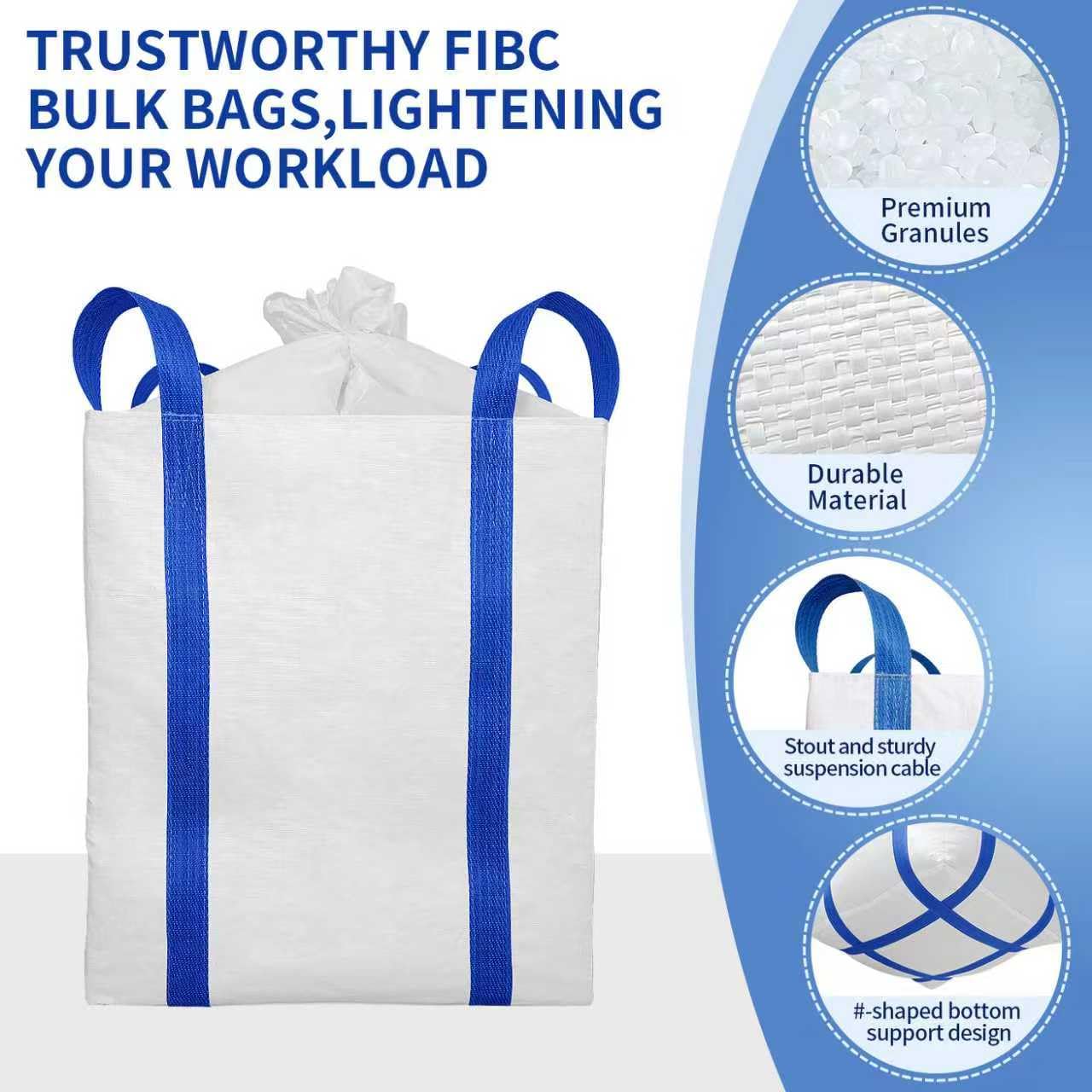 10 Pack FIBC Bulk Bag,2 Ton Bag 35" L x 35" W x 43" H,4400 lbs SWL,Duffle Top Flat Bottom,Woven Polypropylene Bags Four Loop Heavy Duty Bulk Bags with Reinforced Straps and A Secure Closure System.