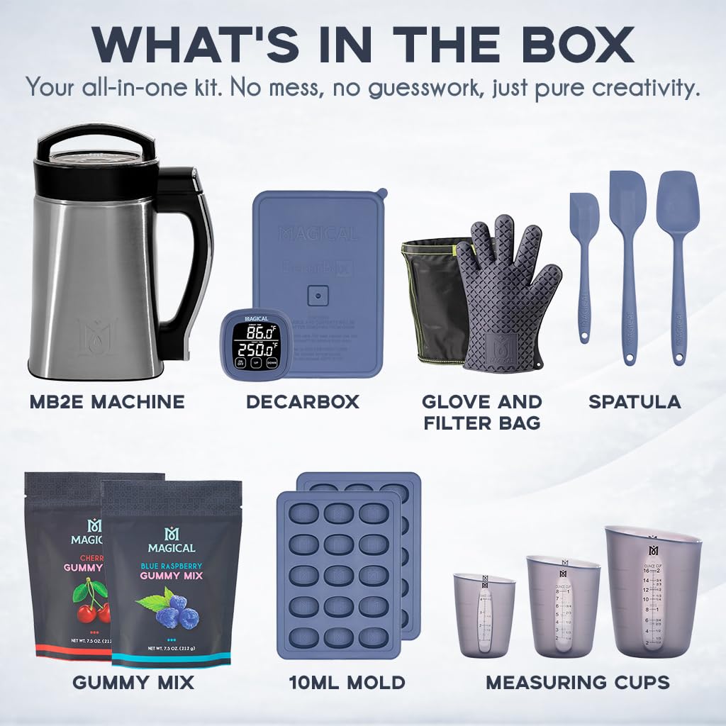 Magical Butter Complete Infusion & Gummy Kit – MB2E Machine, Blue Raspberry & Cherry Mix, DecarBox, 10 mL Molds, Spatulas & Cups