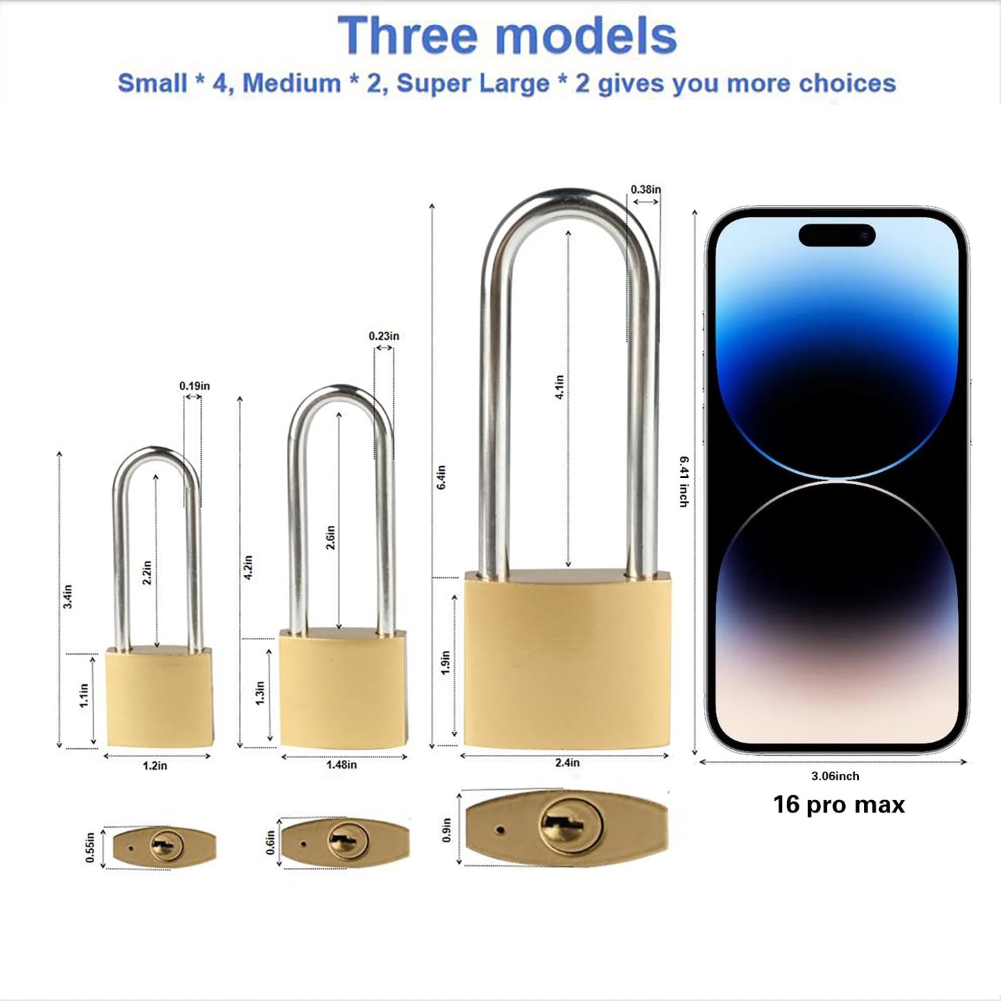 4 PCS Long Keyed Padlock Waterproof Solid Brass Lock, Padlock with Keys, 3.4 Inch Padlocks with Same Key 38mm Heavy-Duty Locks Storage Unit School Gym Locker, Fence, Toolbox, Hasp Storage