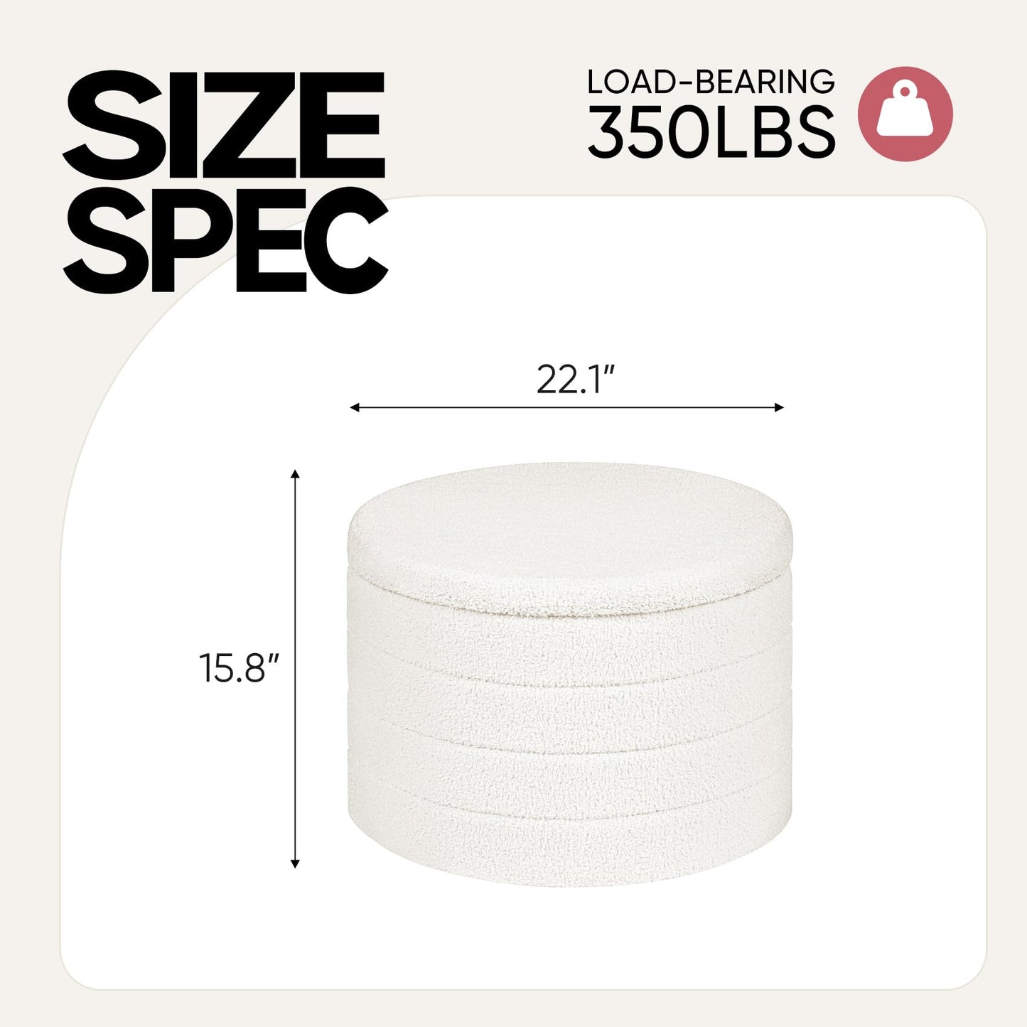 CAIPINFUL 22" Round Storage Ottoman,Boucle Sherpa Ottoman with Tray, Faux Teddy Foot Rest Coffee Table for Bedroom Dorm Living Room,White